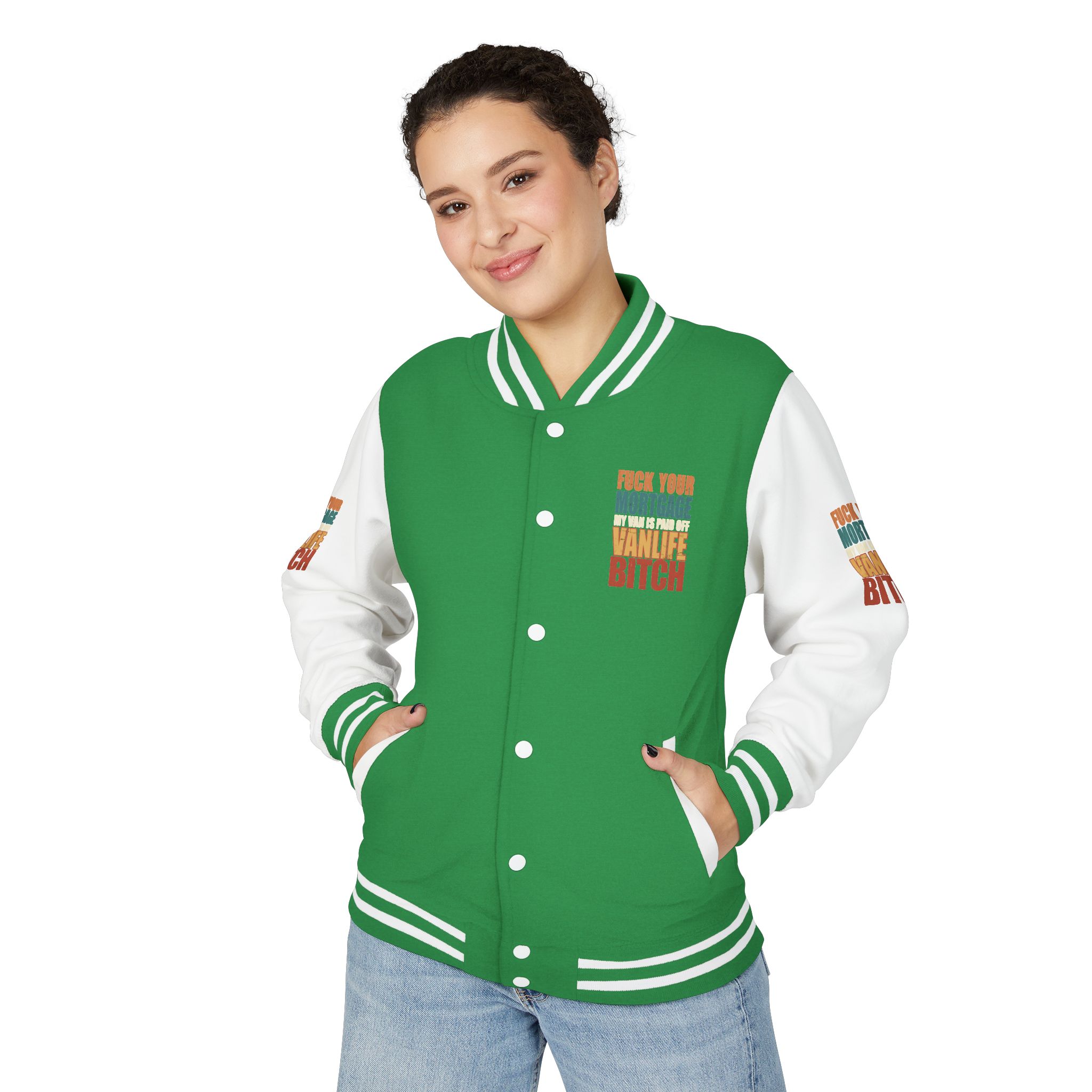 Unisex Heavyweight Letterman Jacket — "Fuck Your Mortgage" Design F**K-Line