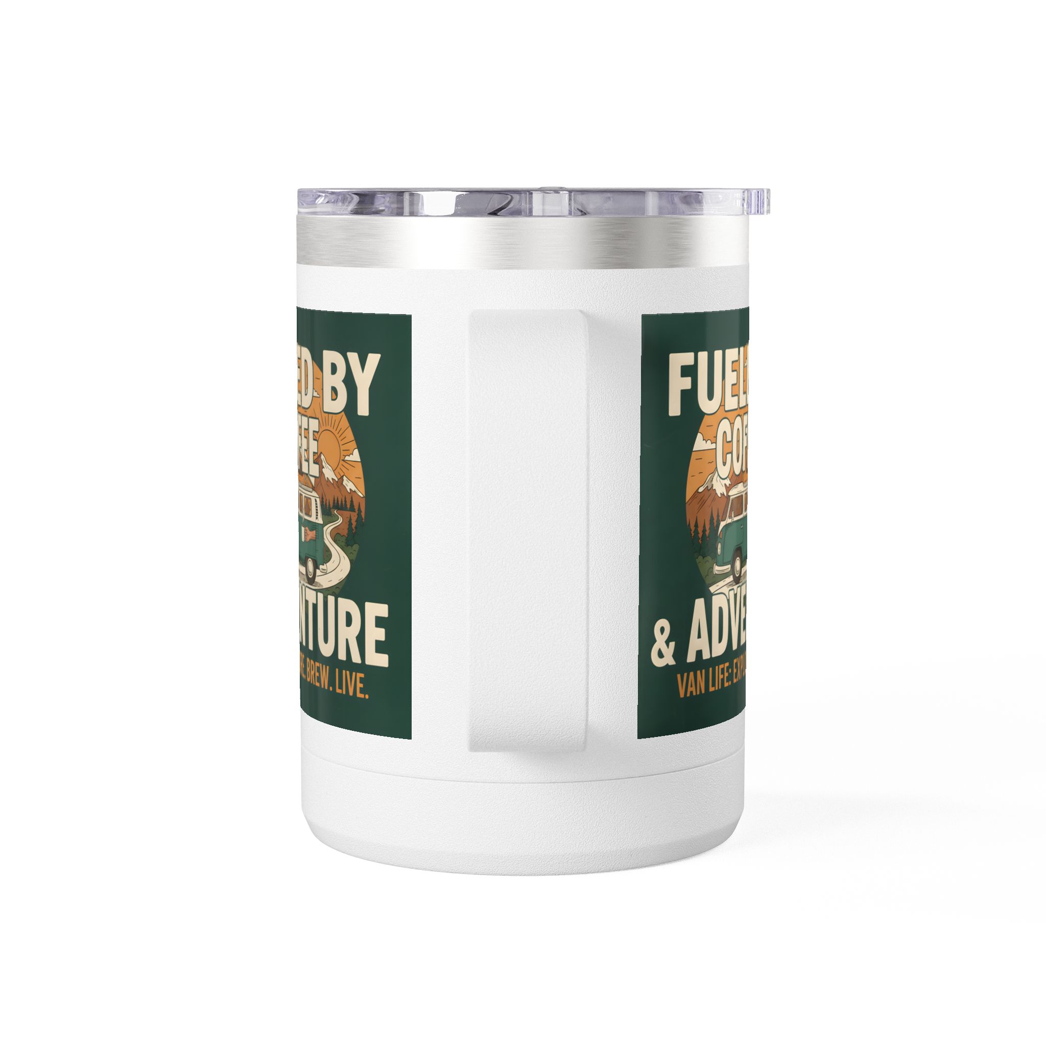 Coffee Mug Tumbler, 15oz — "Fueled by Coffee & Adventure"