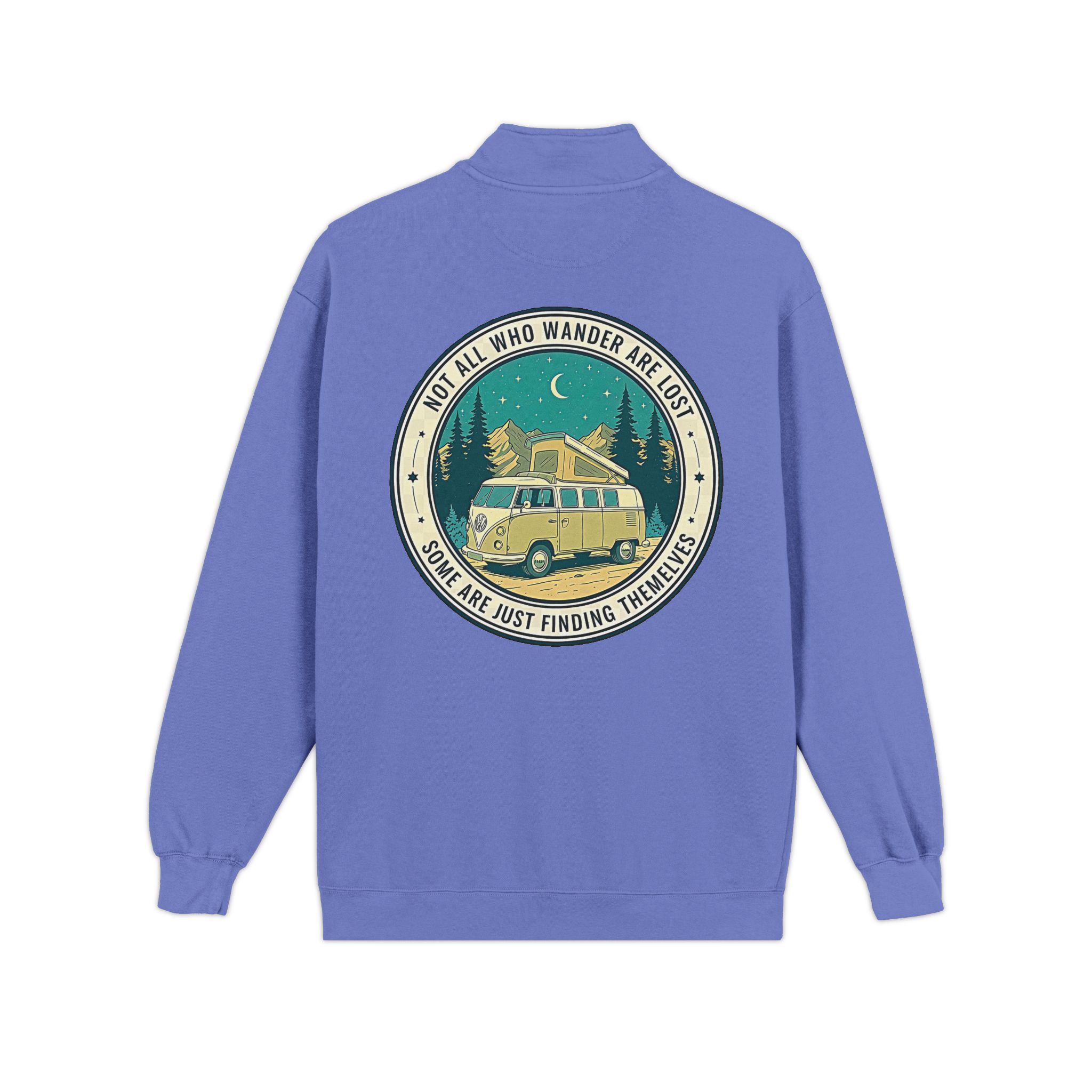 Quarter-Zip Sweatshirt(Comfort Colors®) — "Not All Who Wander Are Lost" Retro Camper Pullover