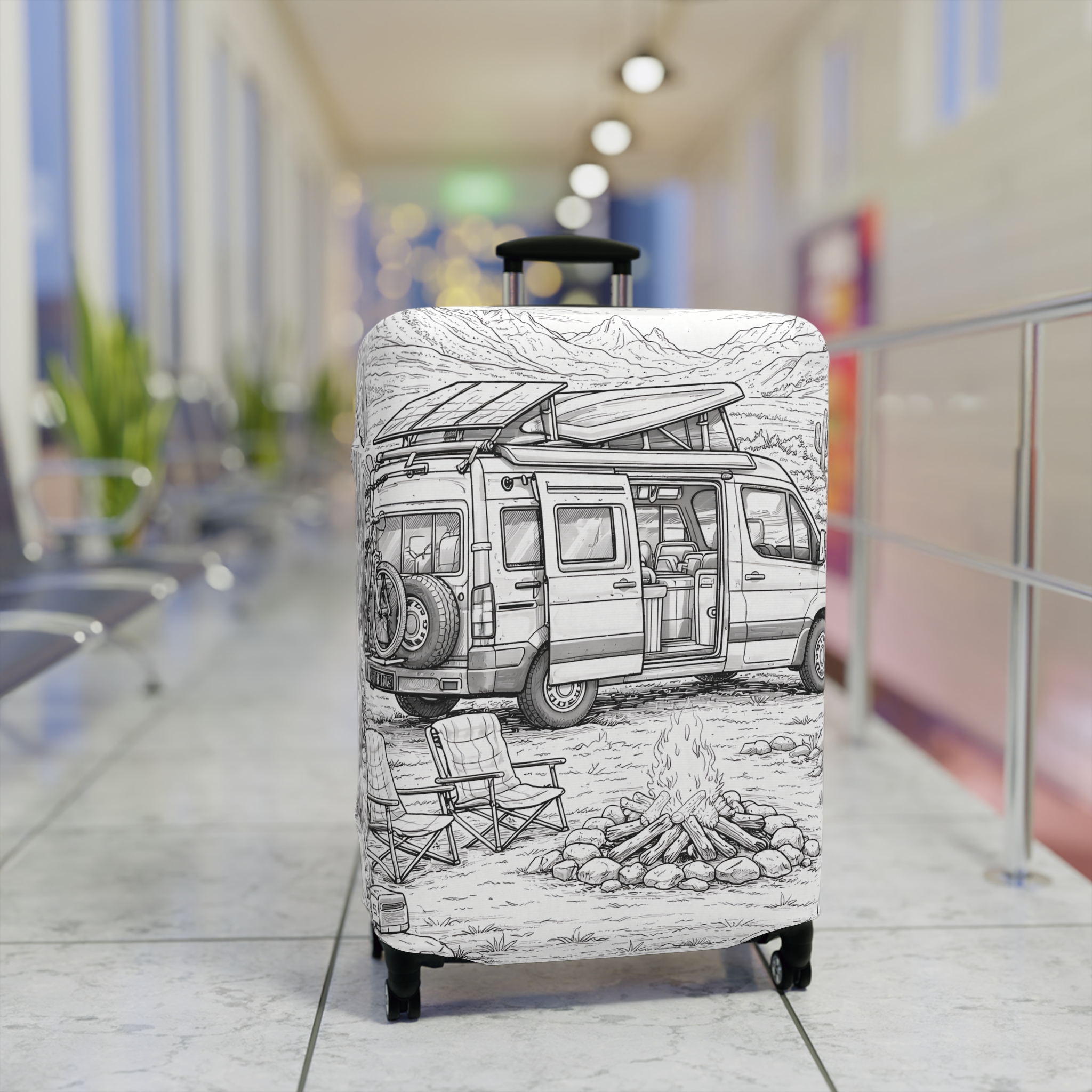 2715799847027553340_2048.jpeg Luggage Cover — Adventure Camper Sketch Travel Suitcase