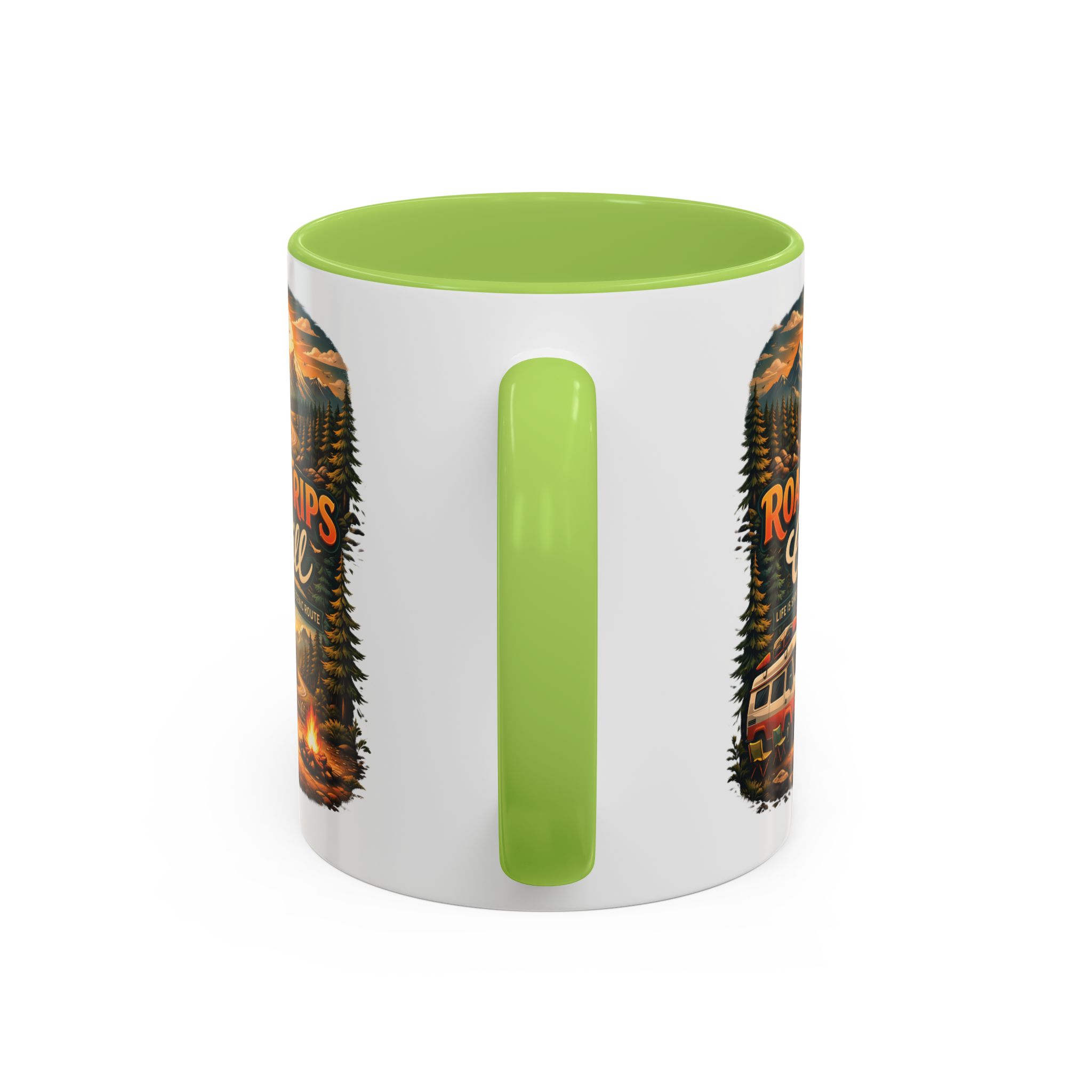 Accent Coffee Mug (11, 15oz) — "Road Trips & Chill" Design Scenic-Line
