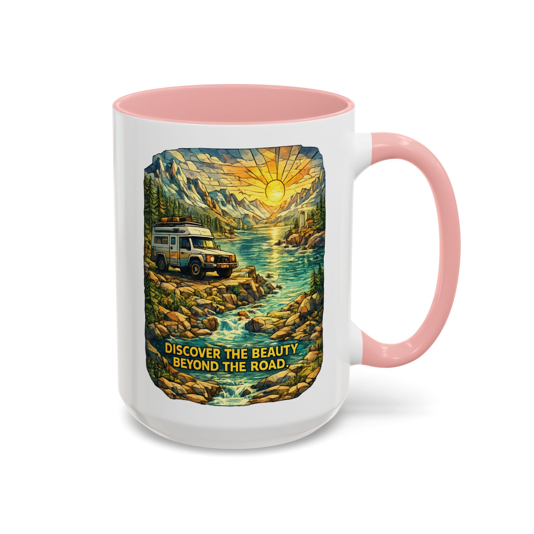 2718413166586610109_2048.jpeg Accent Coffee Mug (11, 15oz) — "Discover The Bieuty Beyond The Road" Design Cubic-Line