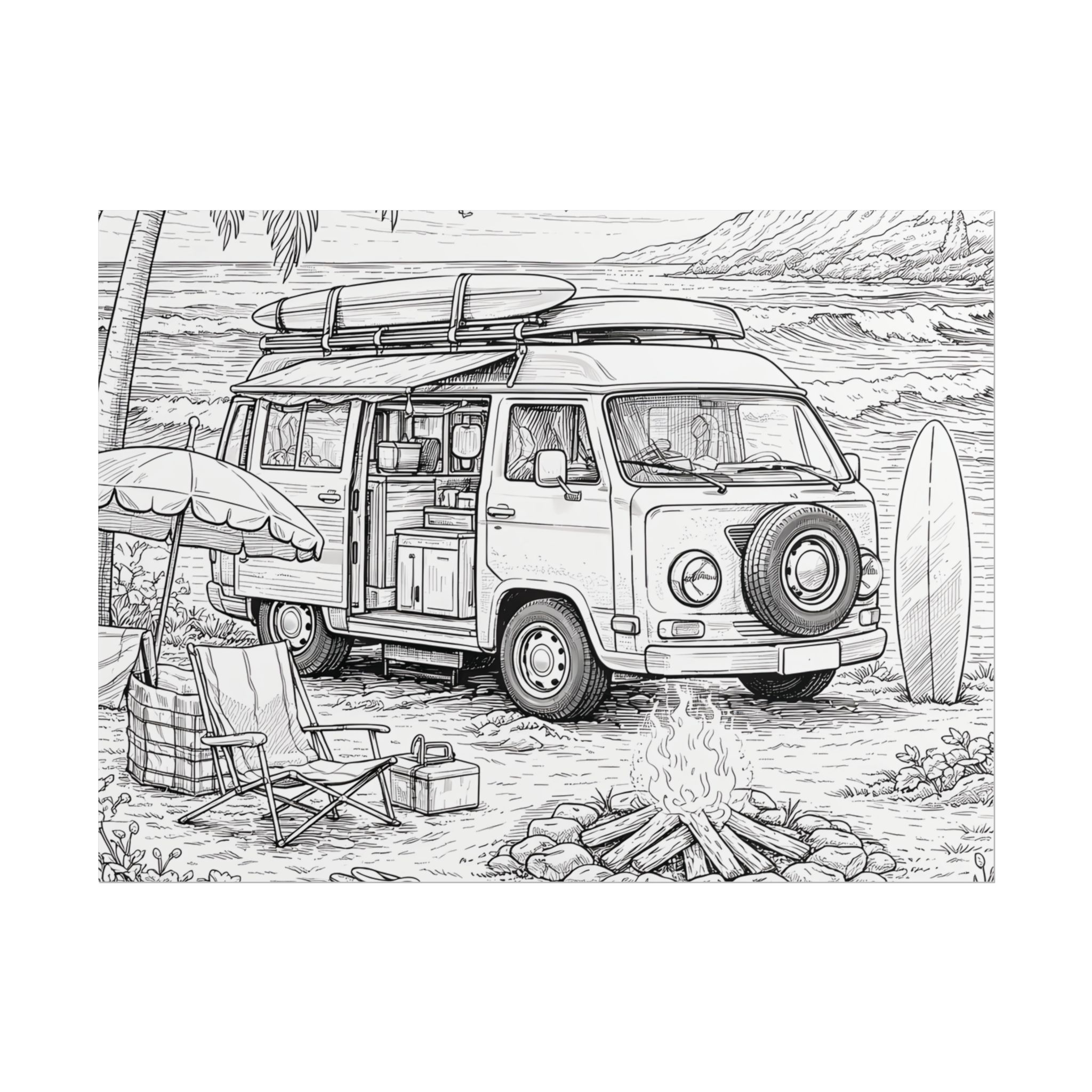 Campervan Poster — Vintage RV Camping Landscape Wall Art