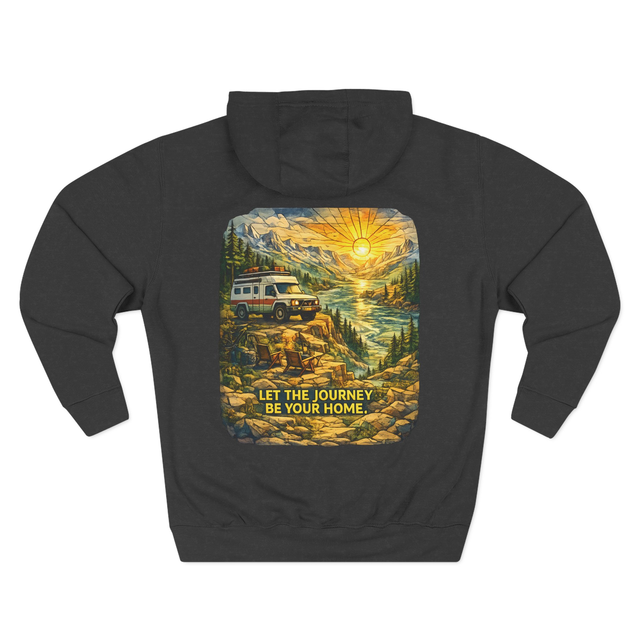 Three-Panel Fleece Hoodie - "Let The Journey Be Your Home" Design Cubic-Line