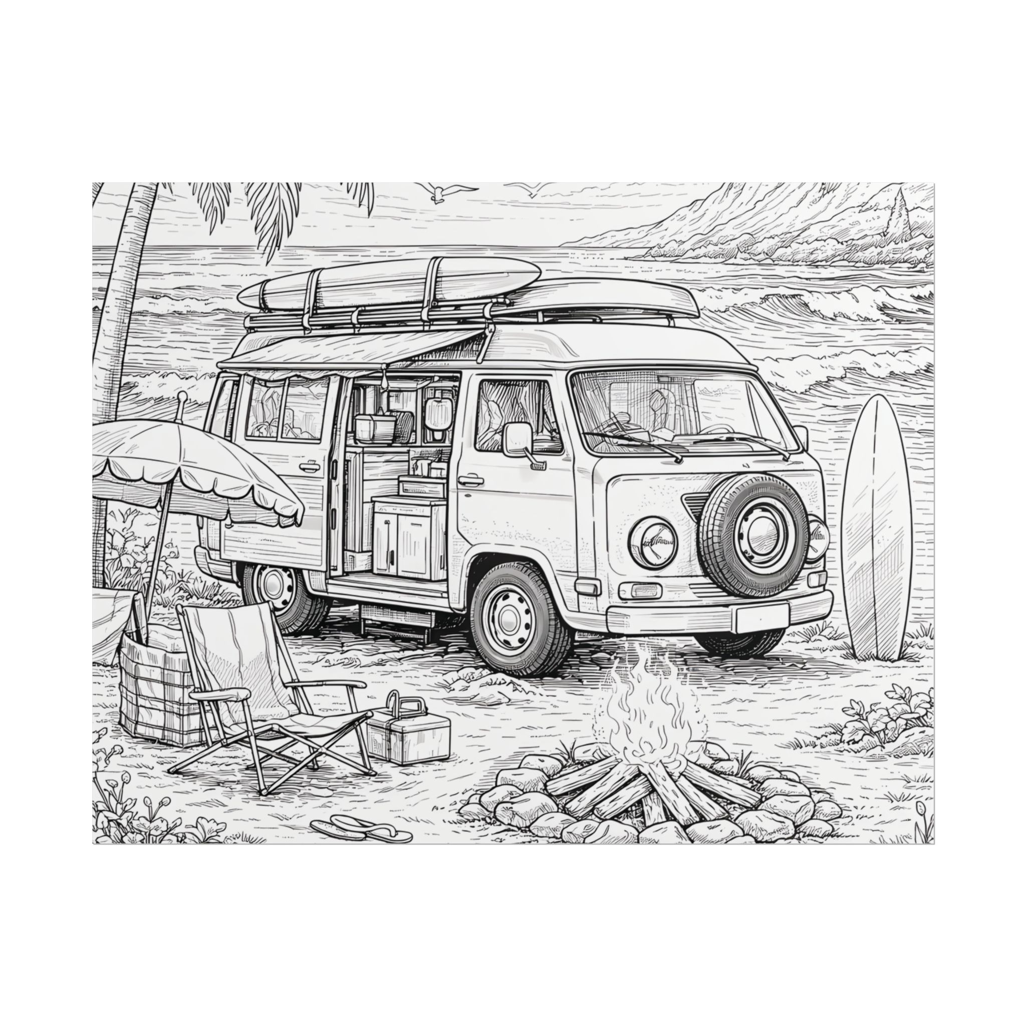Campervan Poster — Vintage RV Camping Landscape Wall Art