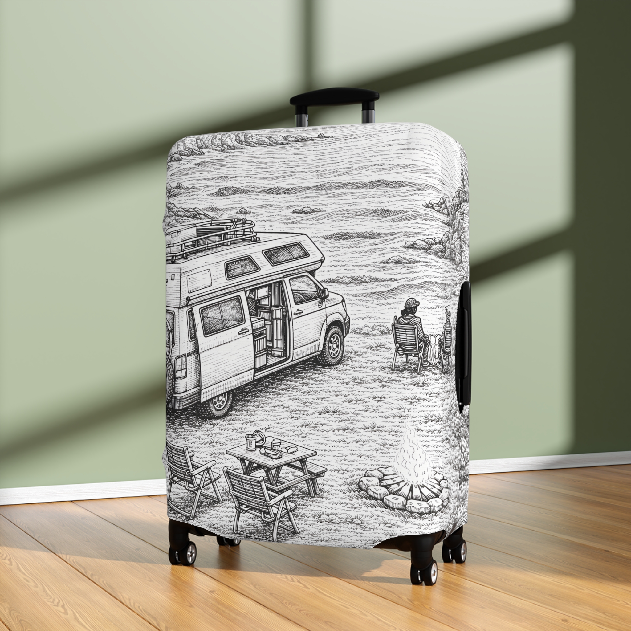 Luggage Cover — Adventure Camper Sketch Travel Suitcase