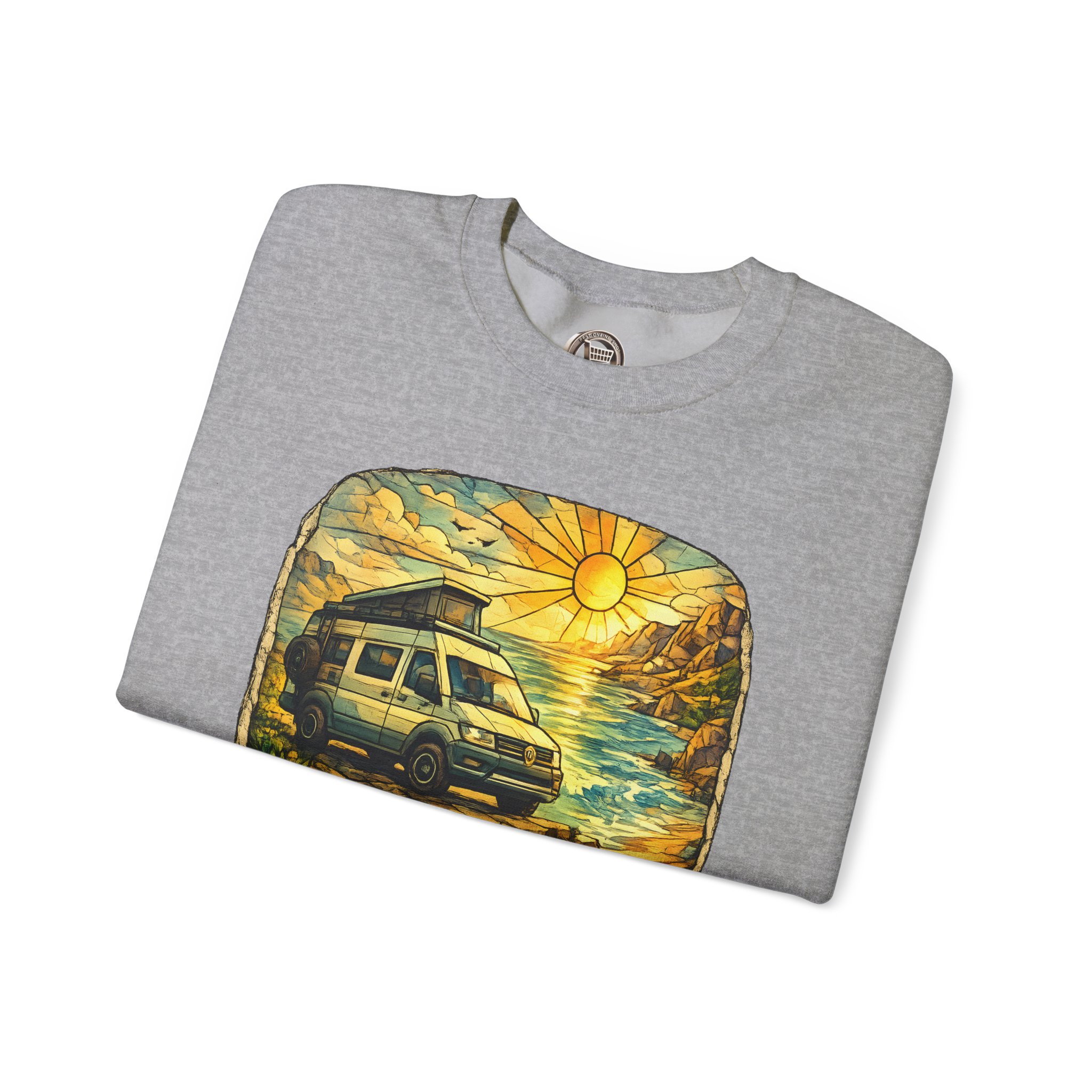 Unisex Heavy Blend™ Crewneck Sweatshirt — "Adventure Awaits" Design Cubic-Line