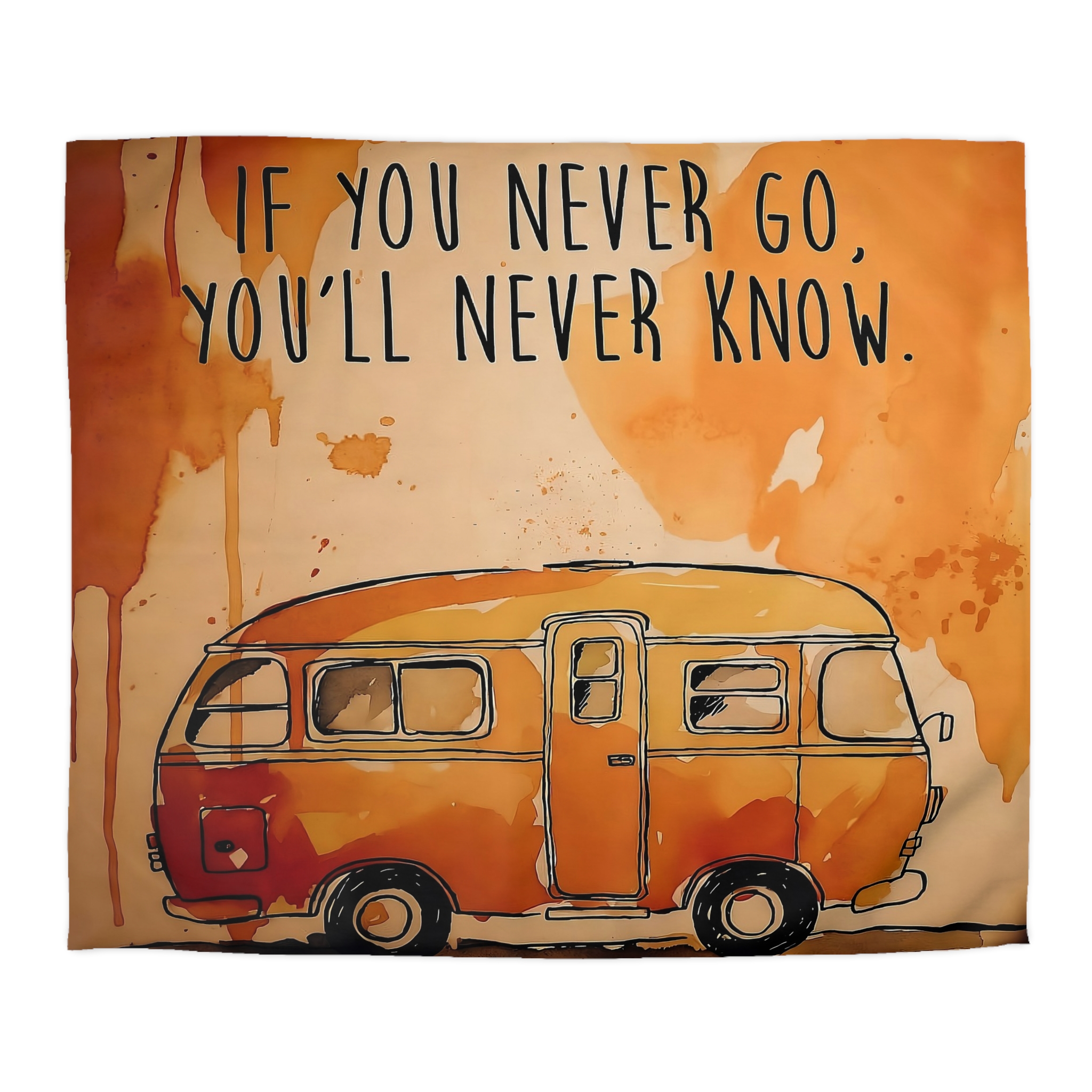 Duvet Cover - 'If You Never Go, You'll Never Know' Orange Camper Adventurer Bedding