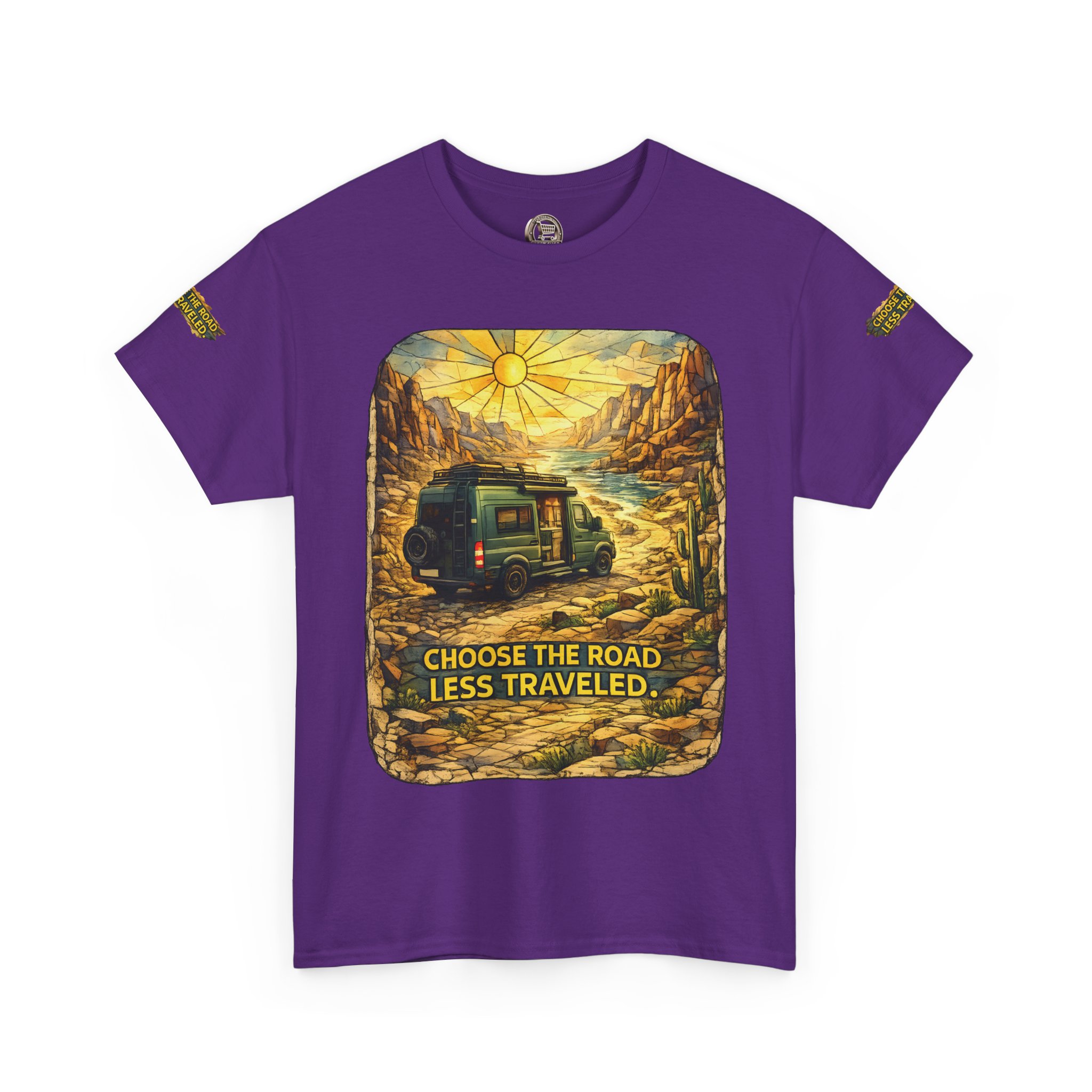 Unisex Heavy Cotton Tee — "Choose The Road Less Traveled" Design Cubic-Line