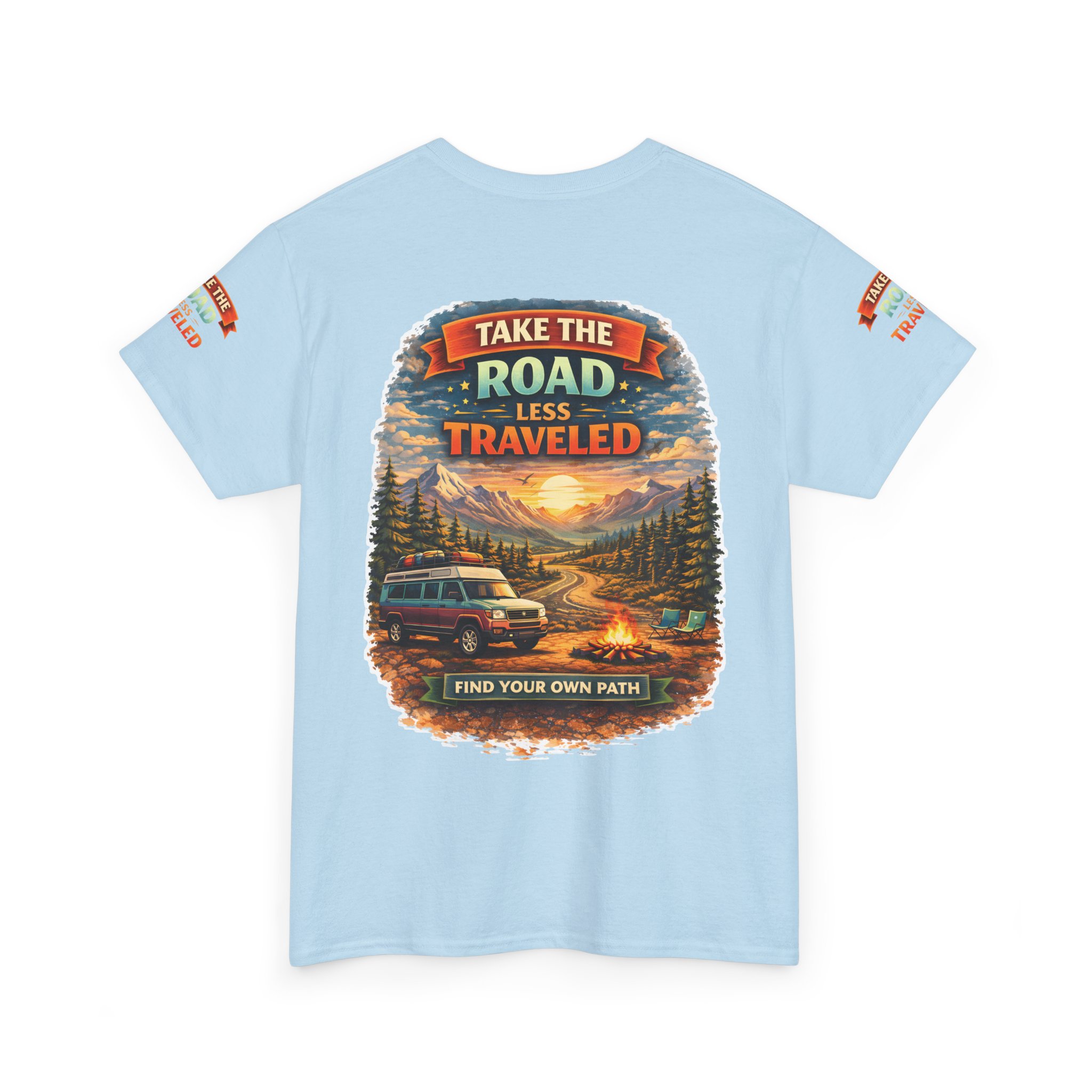 Unisex Heavy Cotton Tee — "Take The Road Less Traveled" Design Scenic-Line