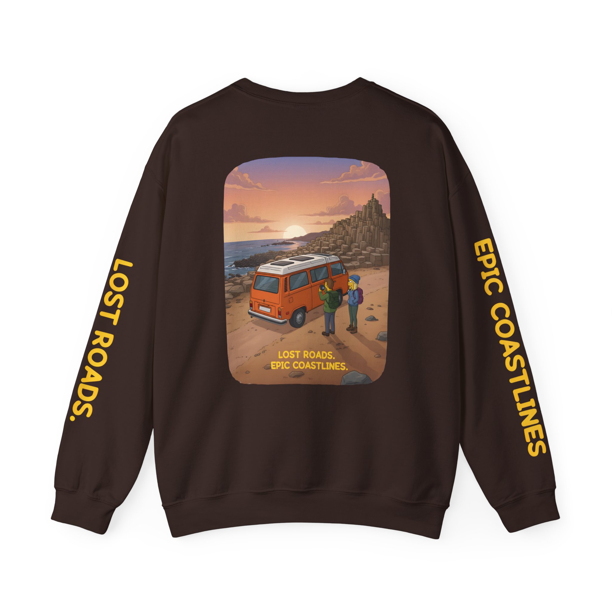 Unisex Heavy Blend™ Crewneck Sweatshirt — "Lost Roads Epic Coastlines" Design Sitcom-Line