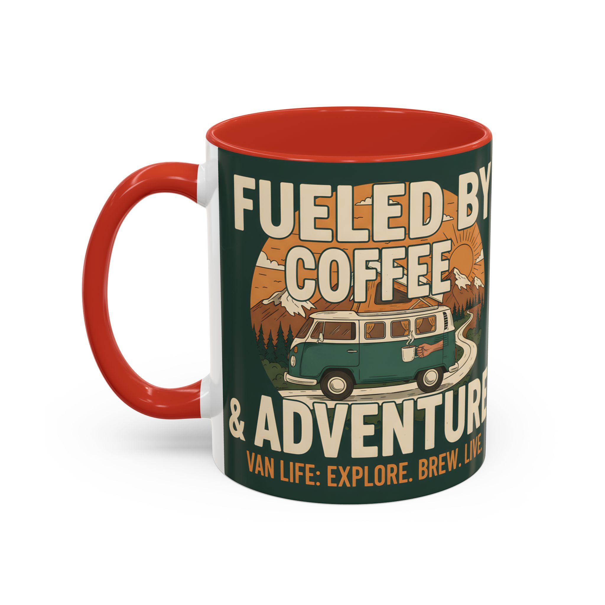 Accent Coffee Mug (11, 15oz) — "Fueled by Coffee & Adventure"