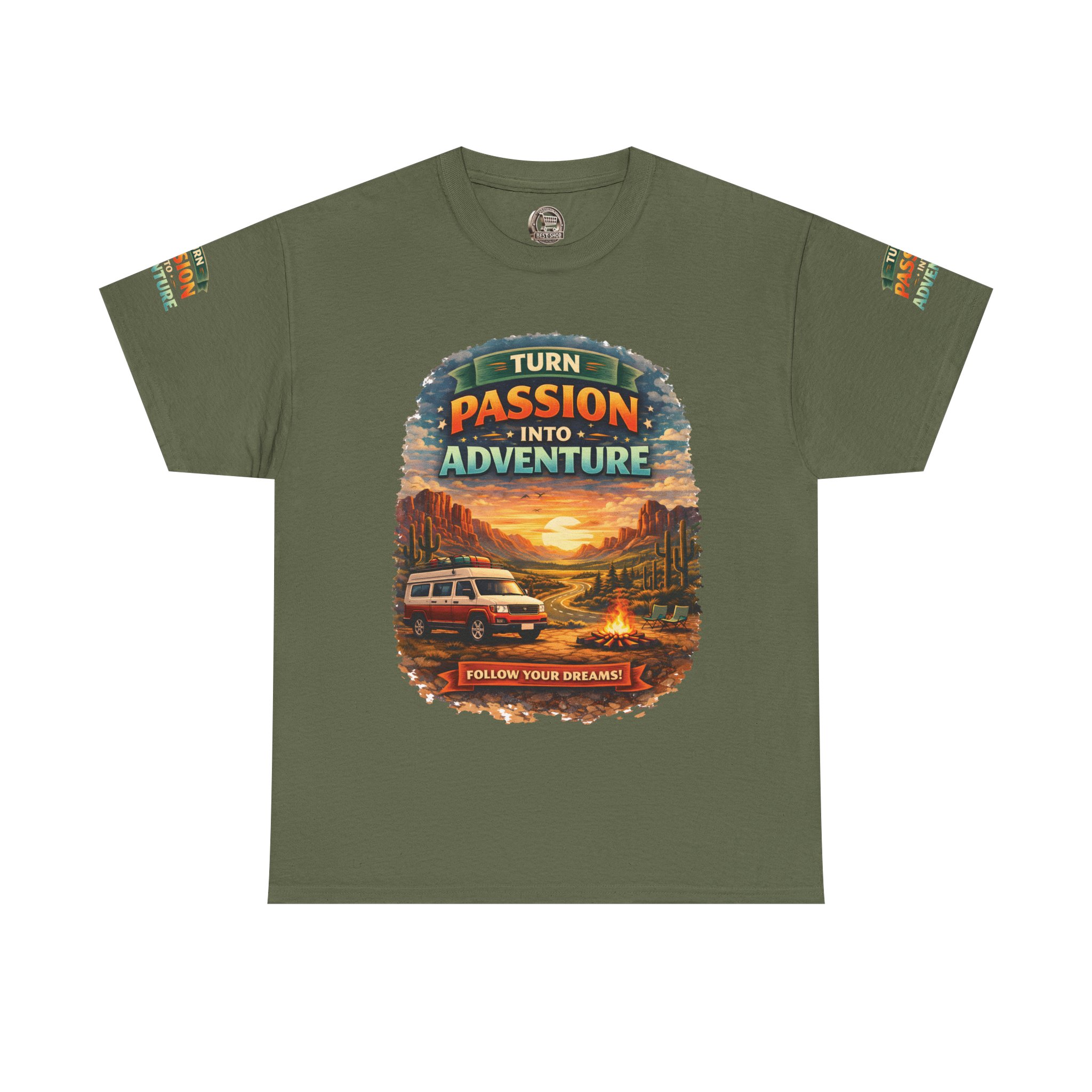 Unisex Heavy Cotton Tee — "Turn Passion Into Adventure" Design Scenic-Line