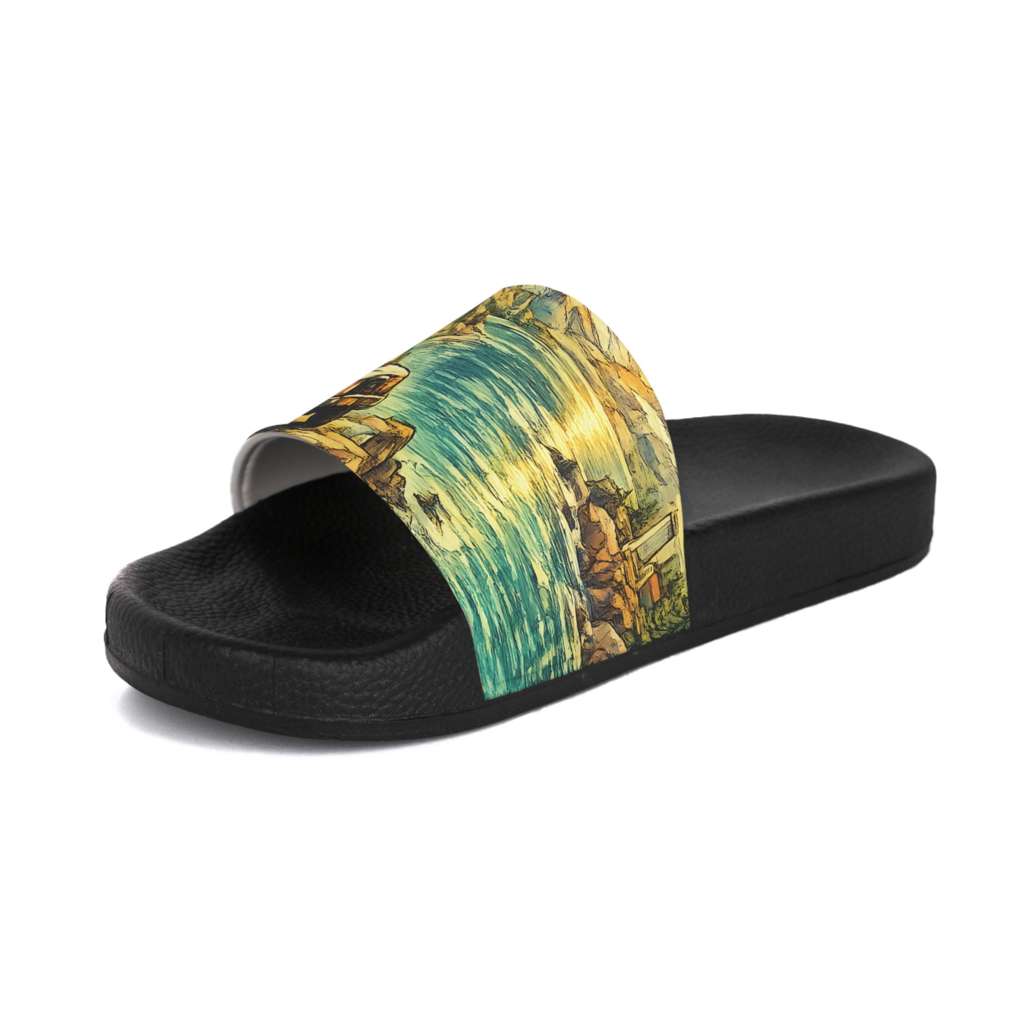 Men's Slide Sandals — Vintage Camper Vibes for Men (Cubic-Line)