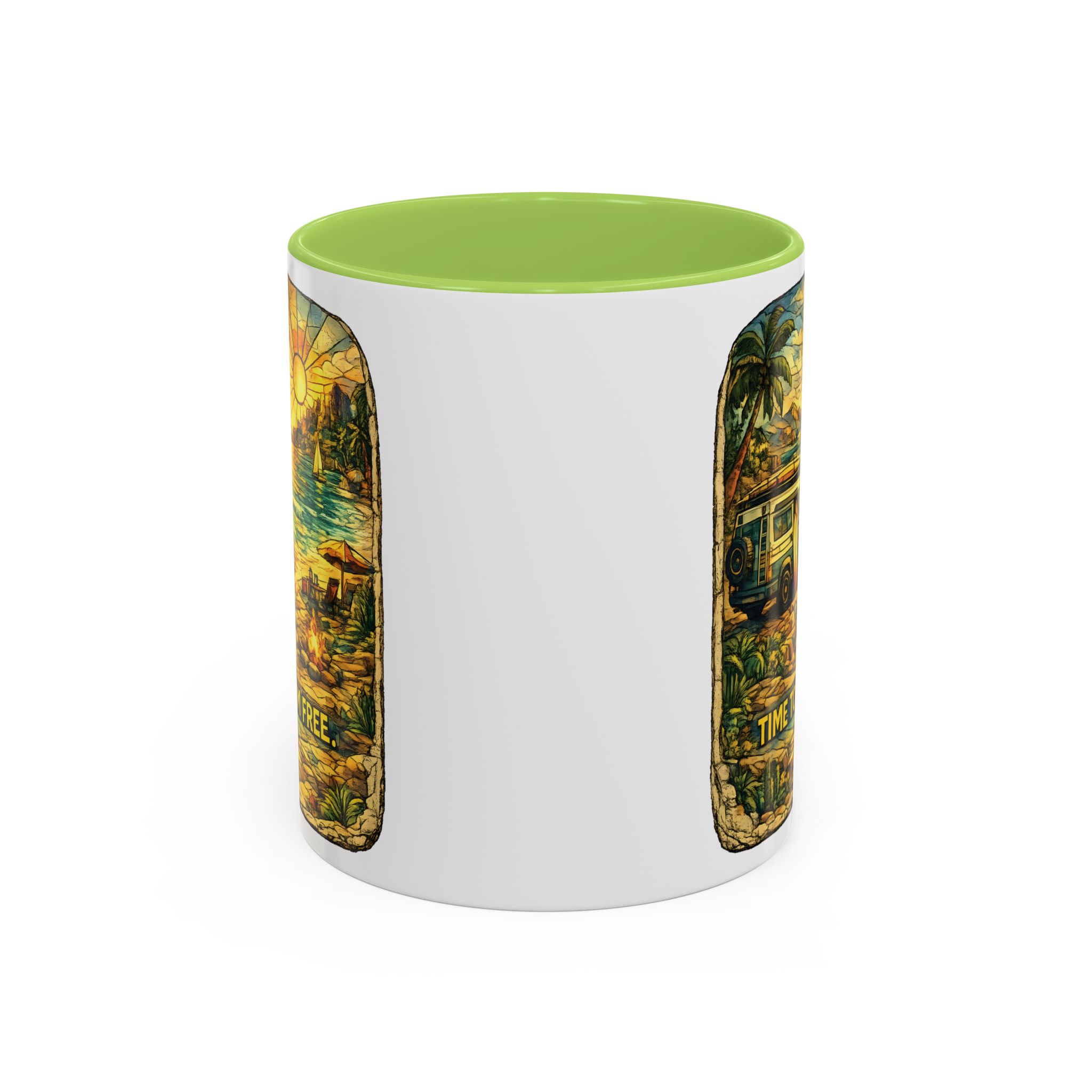 Accent Coffee Mug (11, 15oz) — "Time To Roam Free" Design Cubic-Line