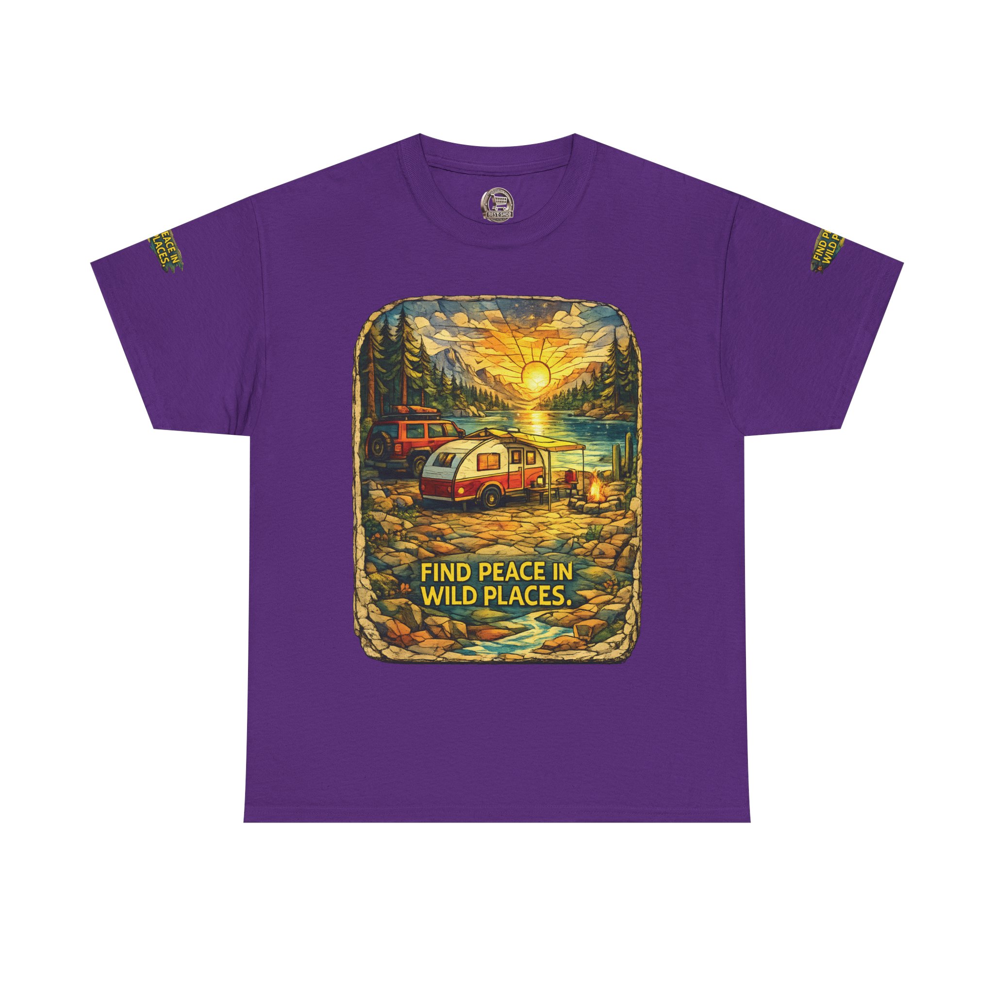 Unisex Heavy Cotton Tee — "Find Peace In Wild Places" Design Cubic-Line