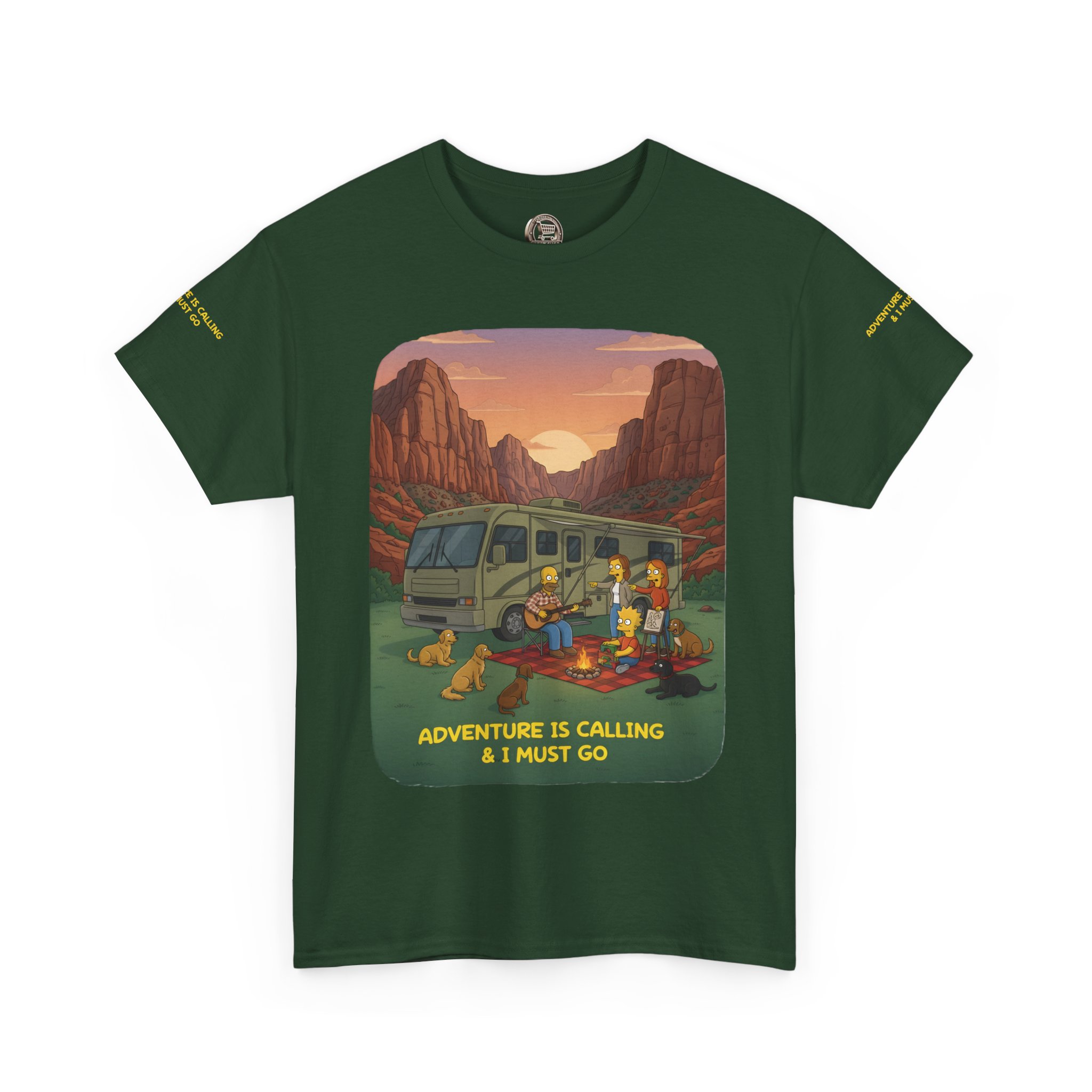 Unisex Heavy Cotton Tee — "Adventure Is Calling-I Must Go" Design Sitcom-Line