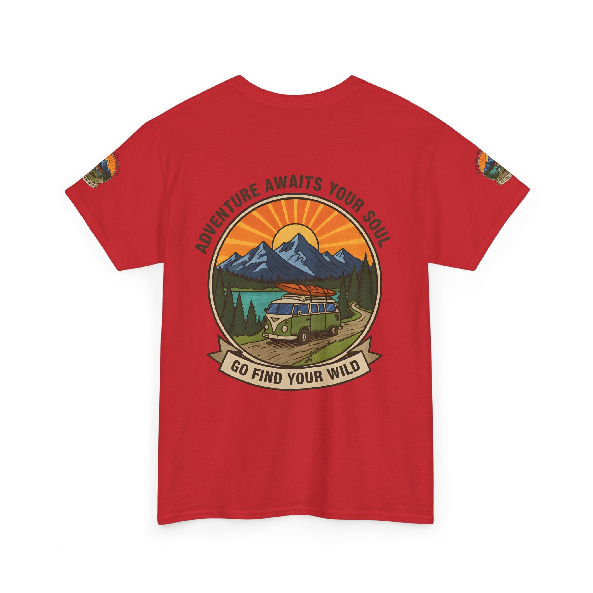 Unisex Heavy Cotton Tee — “Adventure Awaits Your Soul: Go Find Your Wild” Van & Mountain Graphic