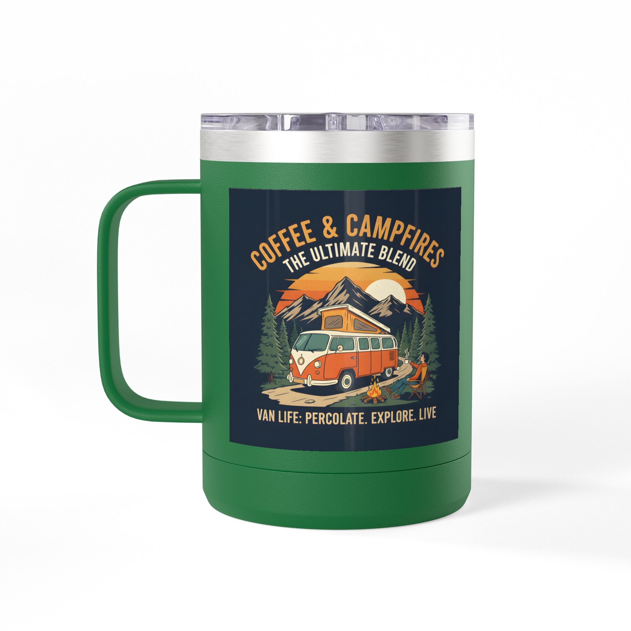 Coffee Mug Tumbler, 15oz — “Coffee & Campfires: The Ultimate Blend”