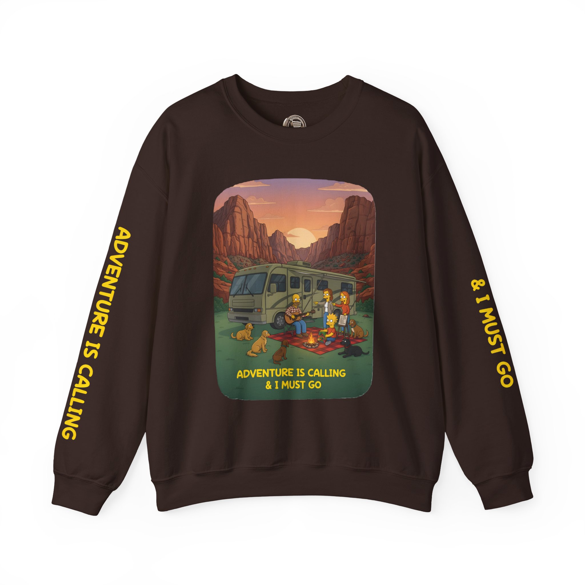 Unisex Heavy Blend™ Crewneck Sweatshirt — "Adventure Is Calling-I Must Go" Design Sitcom-Line
