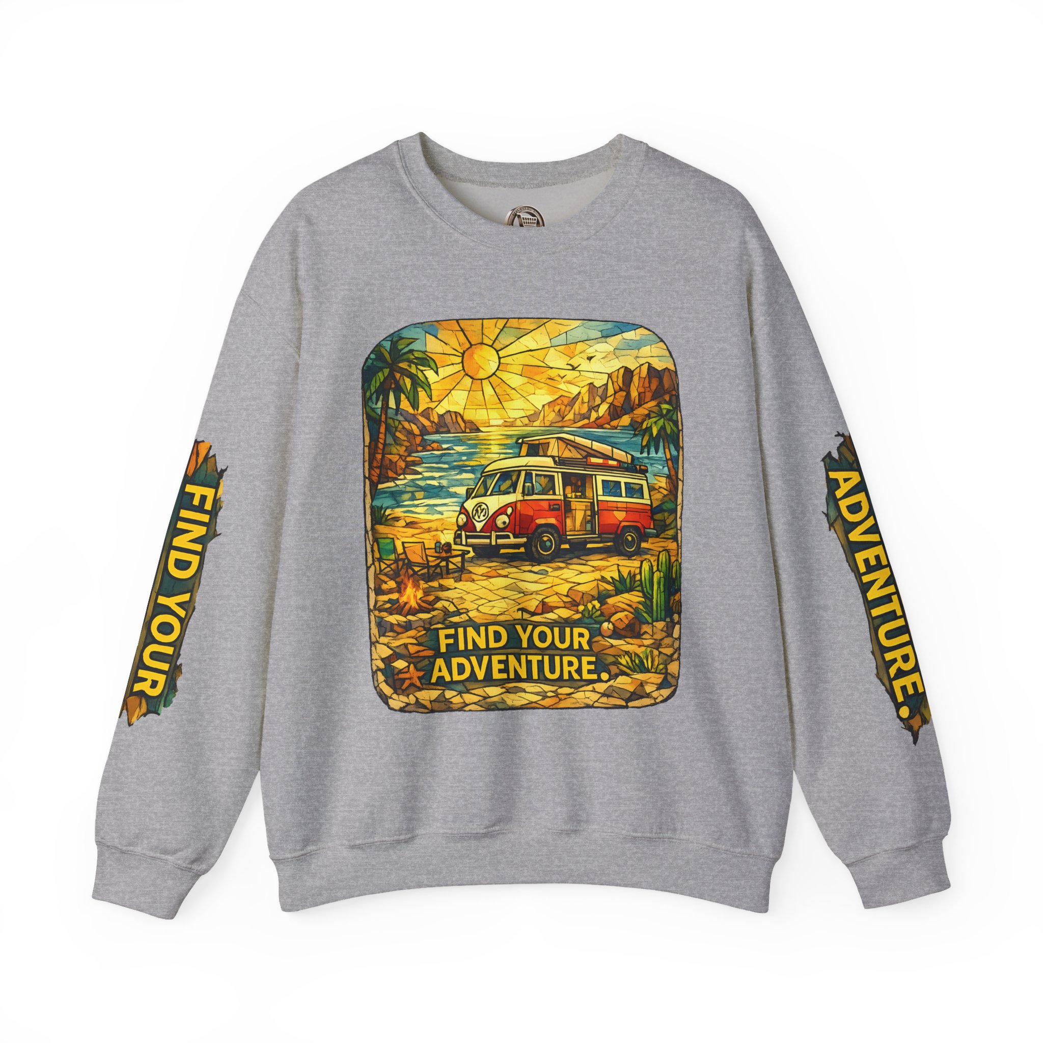 Unisex Heavy Blend™ Crewneck Sweatshirt — "Find Your Adventure" Design Cubic-Line