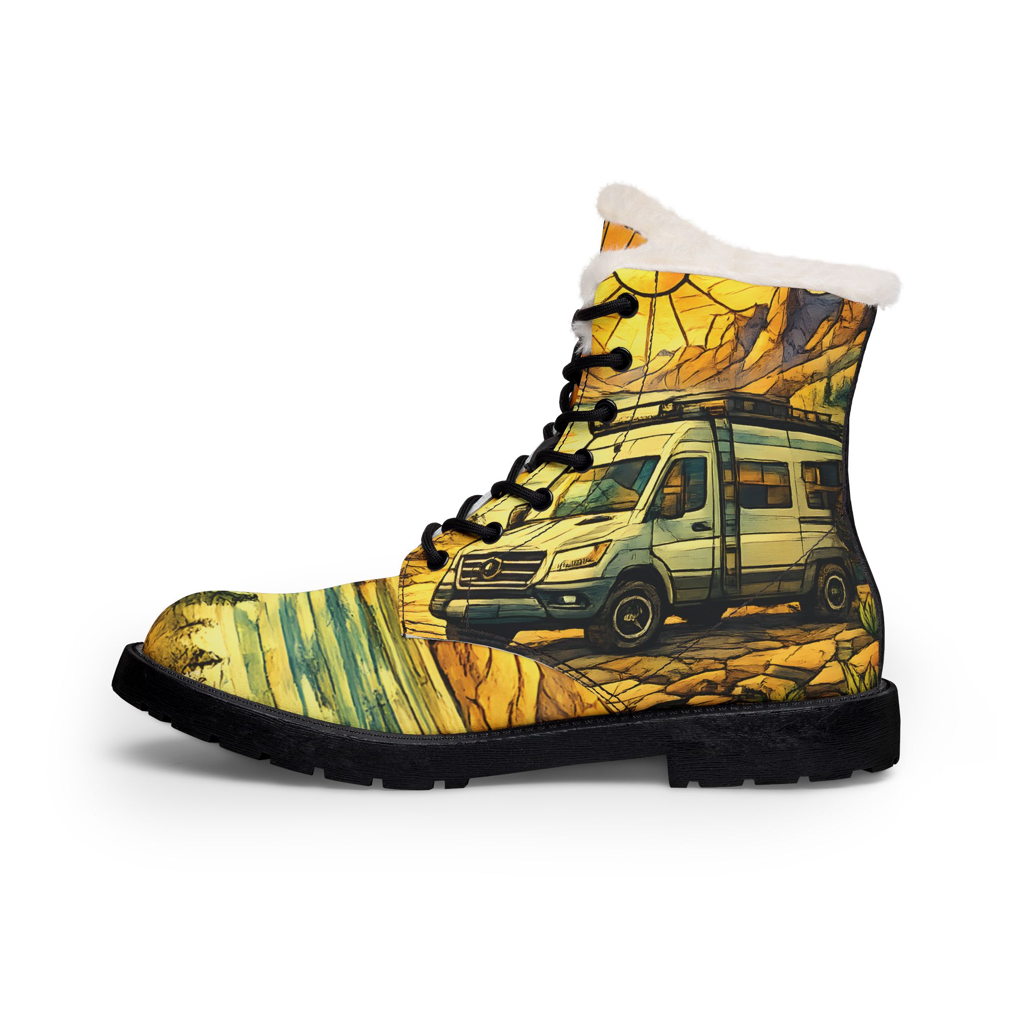 Women's Fur and Leather Boots — Women's Cozy Mercedes RV Boots (Cubic-Line)