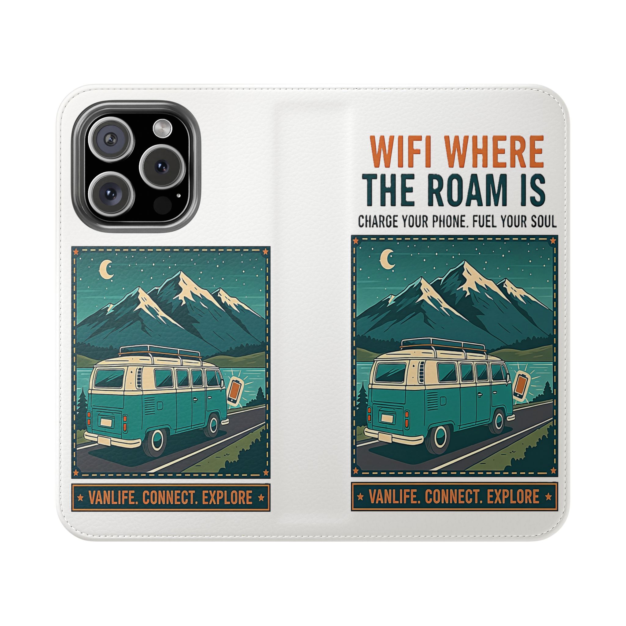 Flip Phone Case — “WiFi Where the Roam Is” Vanlife Wallet Case