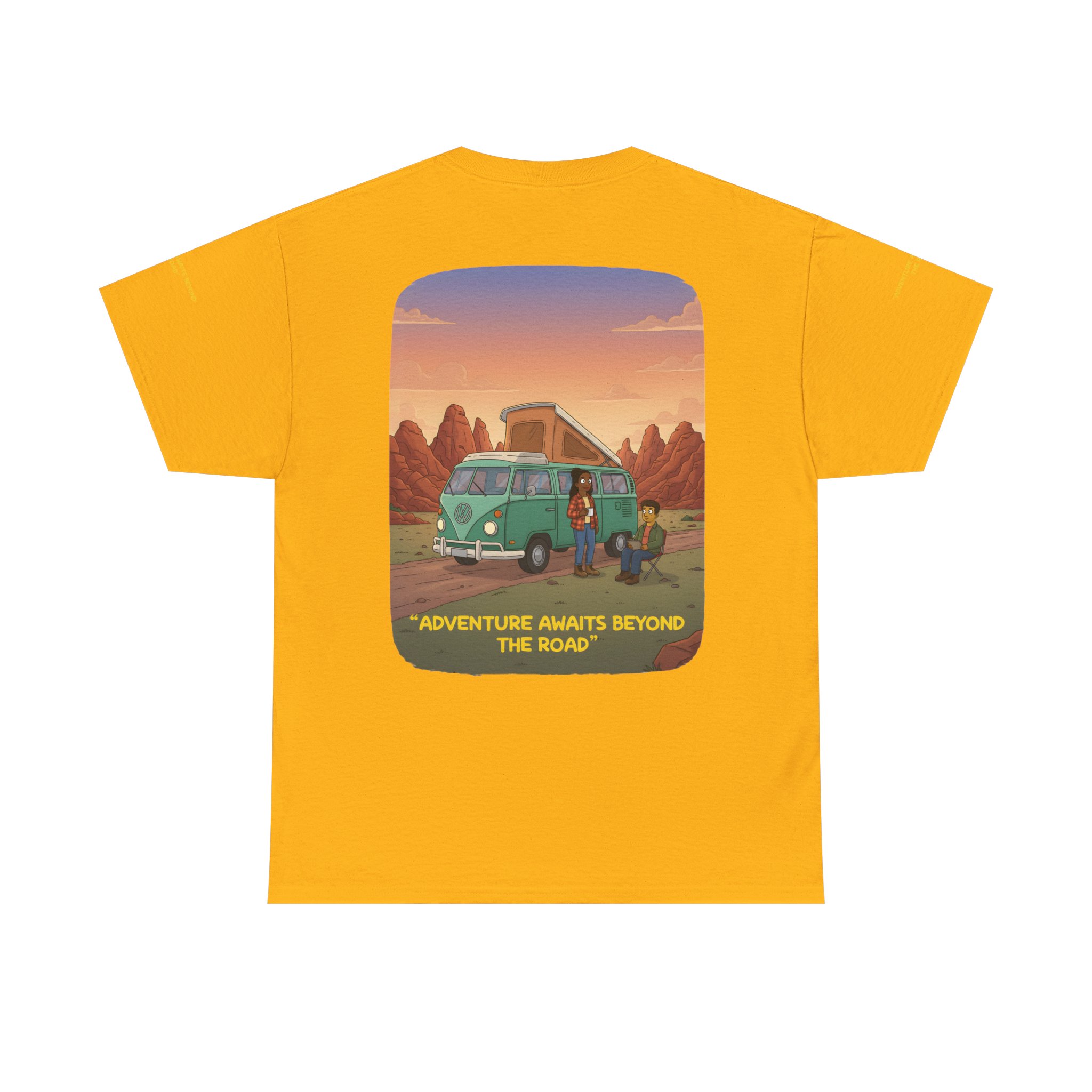 Unisex Heavy Cotton Tee — "Adventure Awaits Beyond The Road" Design Sitcom-Line
