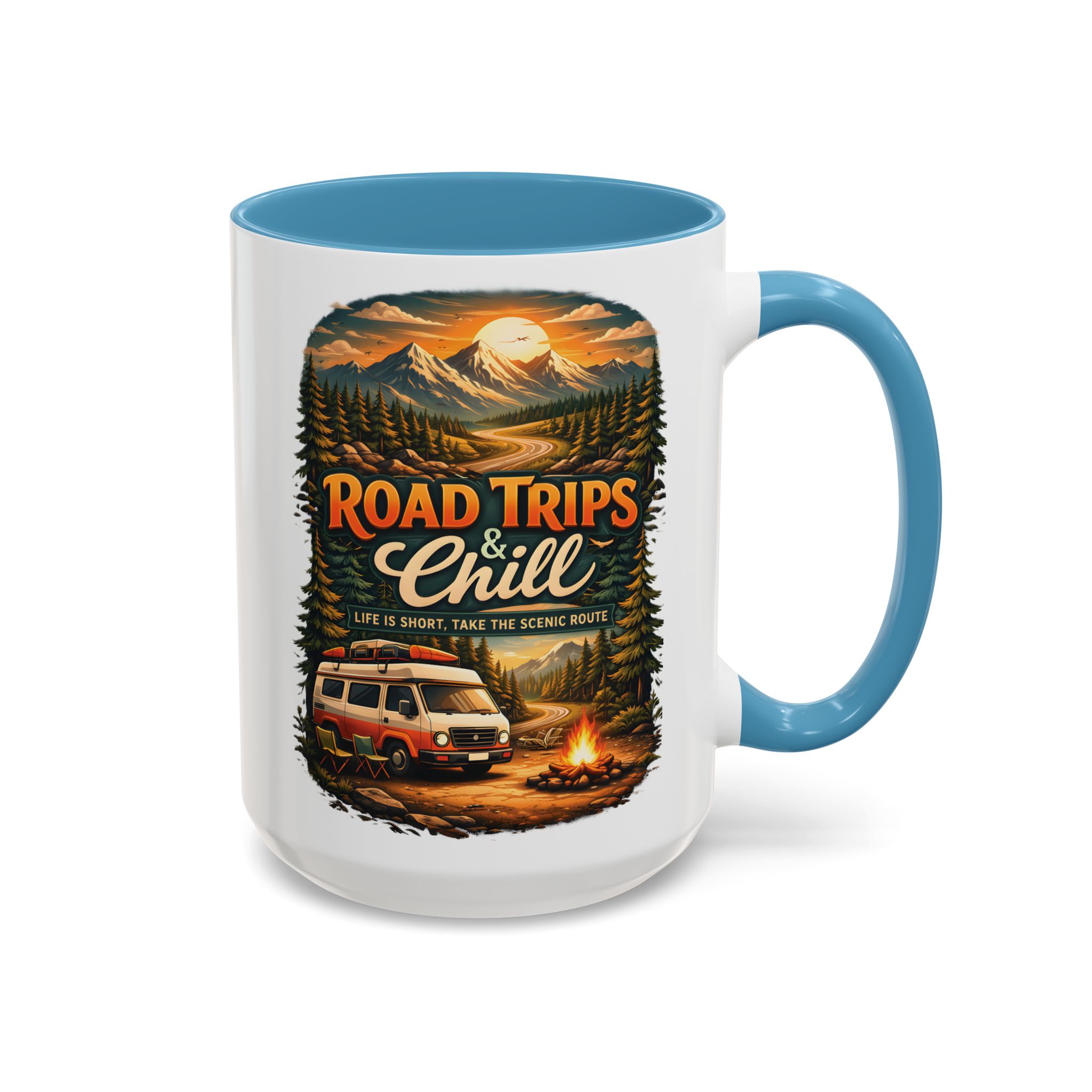 Accent Coffee Mug (11, 15oz) — "Road Trips & Chill" Design Scenic-Line