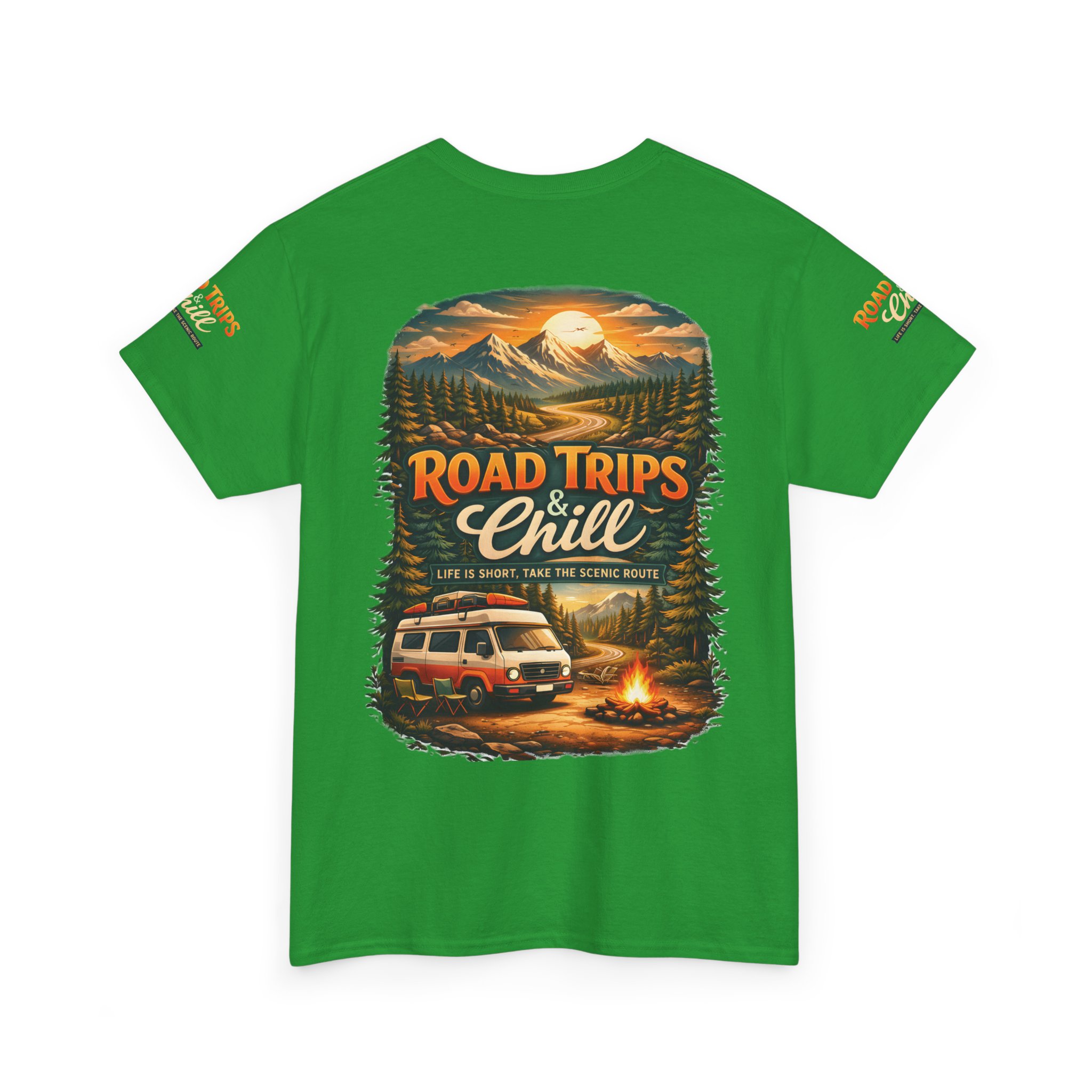 Unisex Heavy Cotton Tee — "Road Trips & Chill" Design Scenic-Line