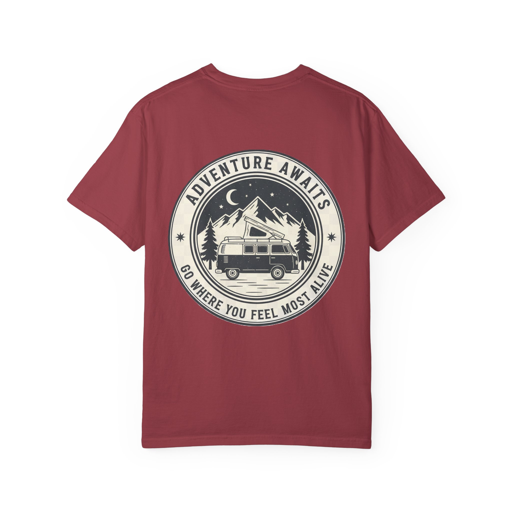 279555607495573364_2048.jpeg T-Shirt — "Adventure Awaits-Go Where You Feel Most Alive" (Front + Back Printed) Outdoor Travel Tee