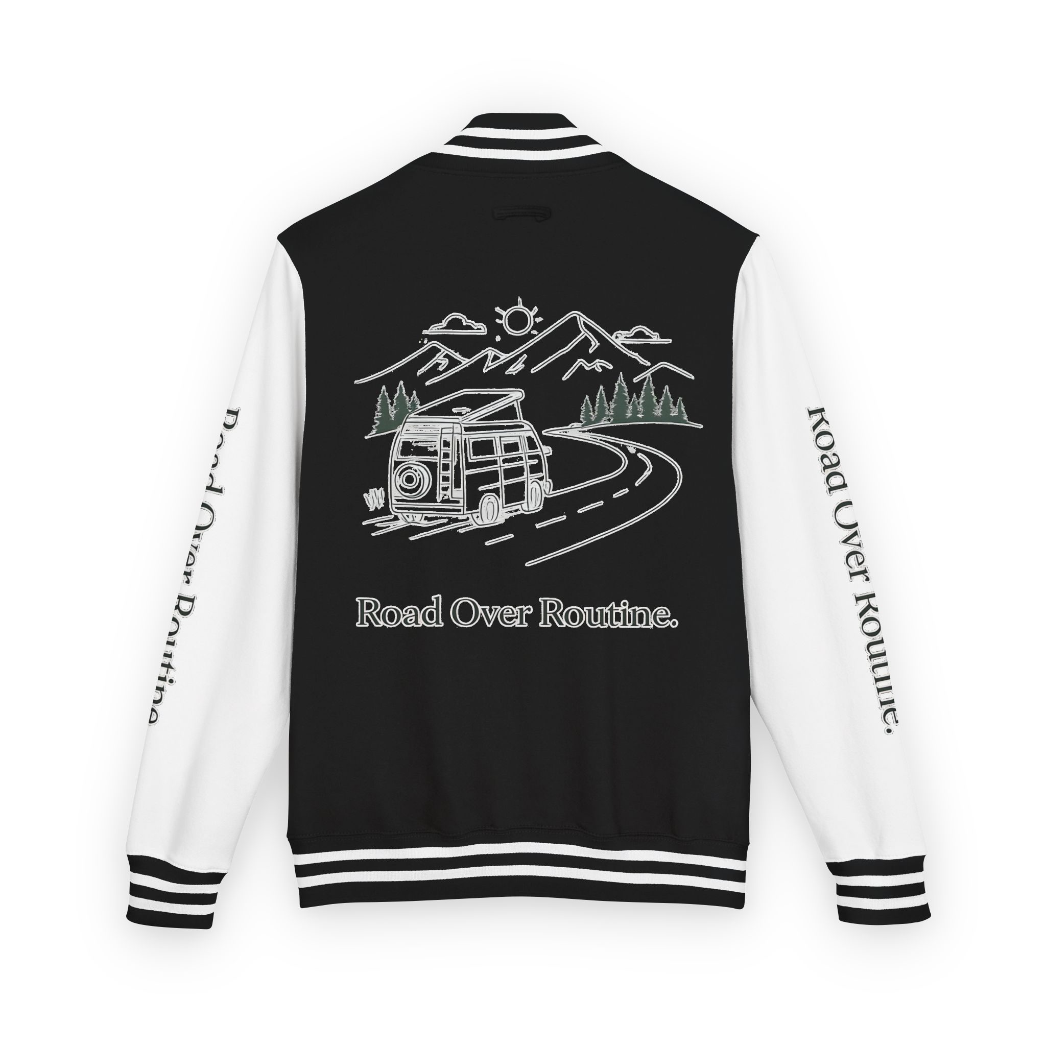 2797601933175816022_2048-1.jpeg Unisex Heavyweight Letterman Jacket — "Road Over Routine" Travel Varsity Coat