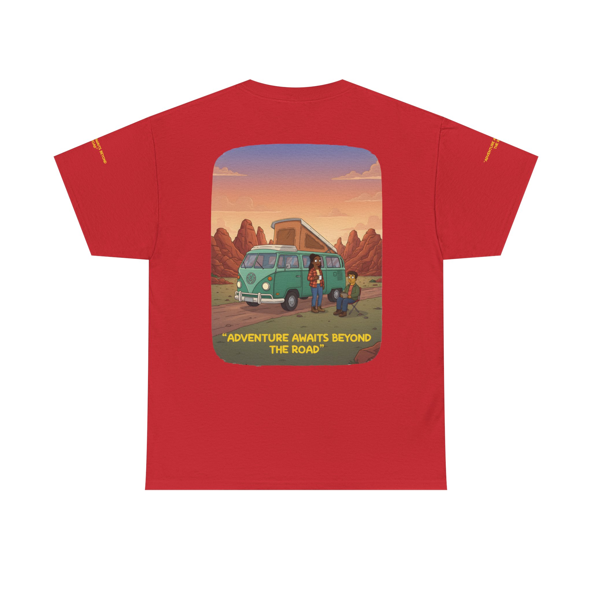Unisex Heavy Cotton Tee — "Adventure Awaits Beyond The Road" Design Sitcom-Line