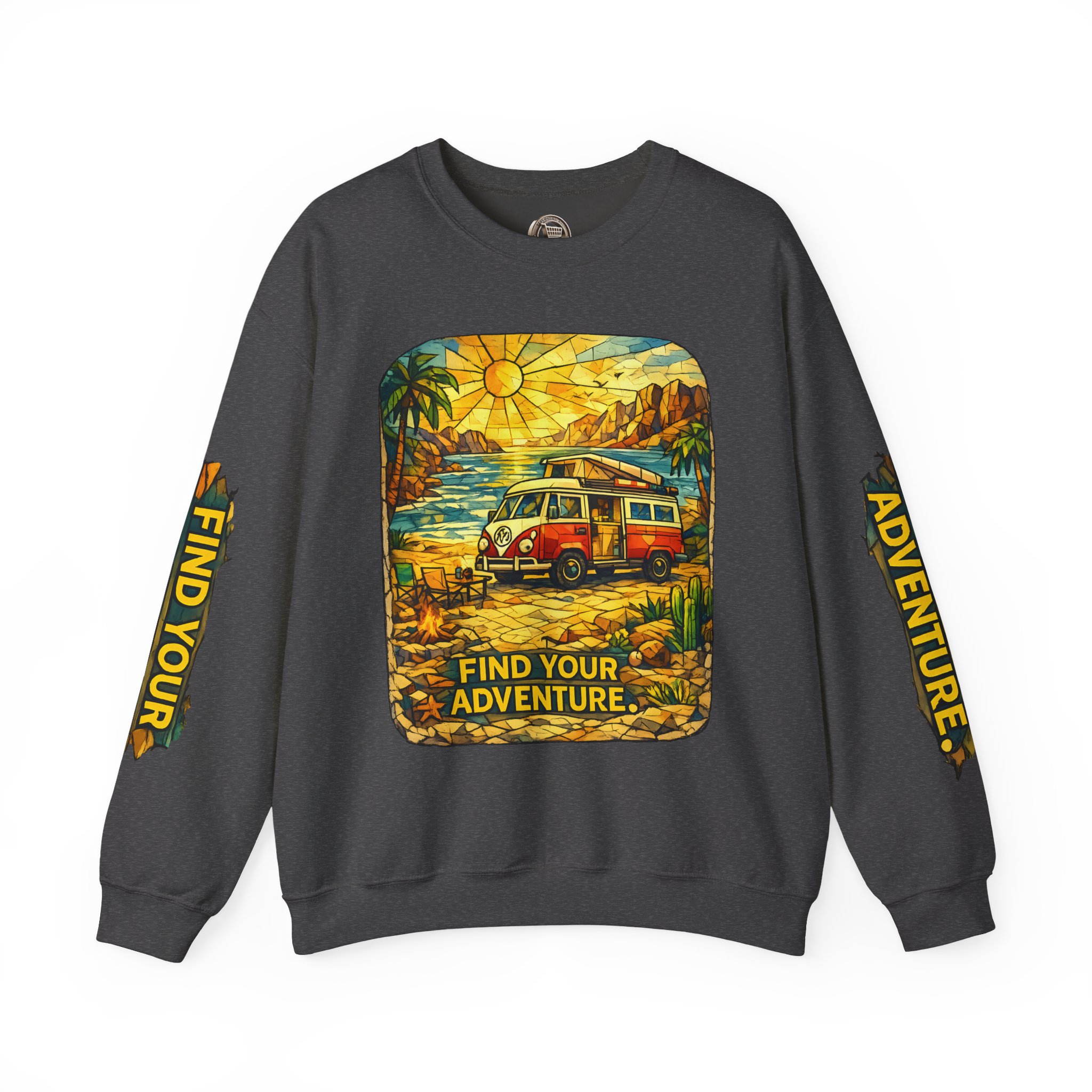 Unisex Heavy Blend™ Crewneck Sweatshirt — "Find Your Adventure" Design Cubic-Line