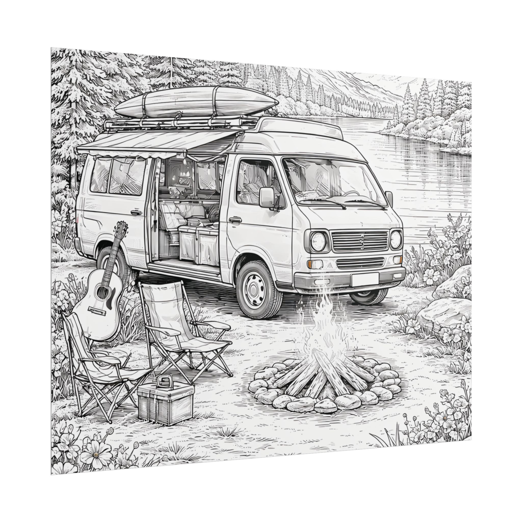 Campervan Poster — Vintage RV Camping Landscape Wall Art