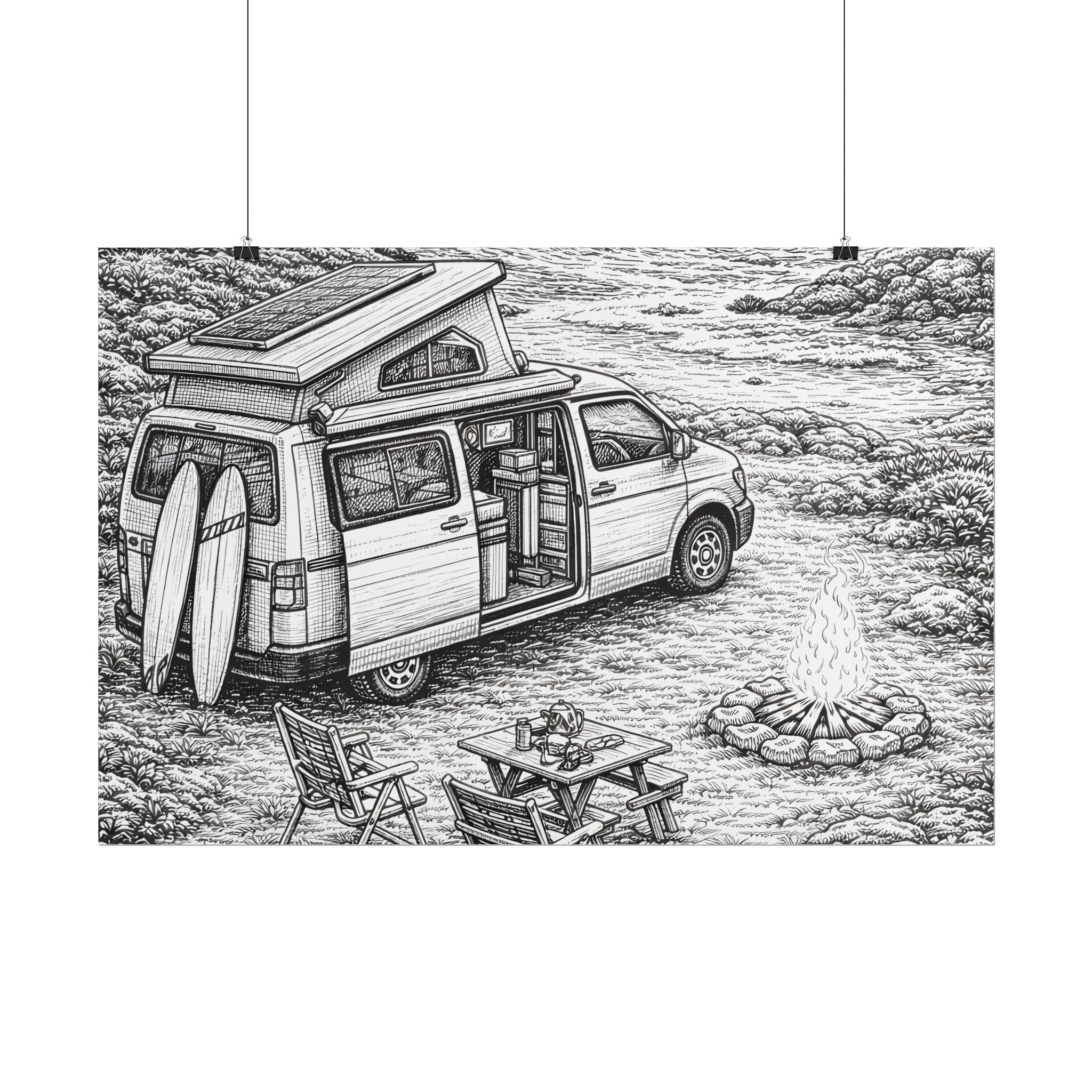 Campervan Poster — Vintage RV Camping Landscape Wall Art