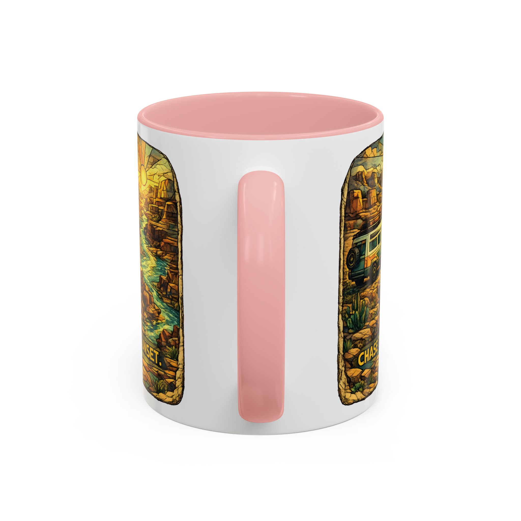 Accent Coffee Mug (11, 15oz) — "Chase The Sunset" Design Cubic-Line