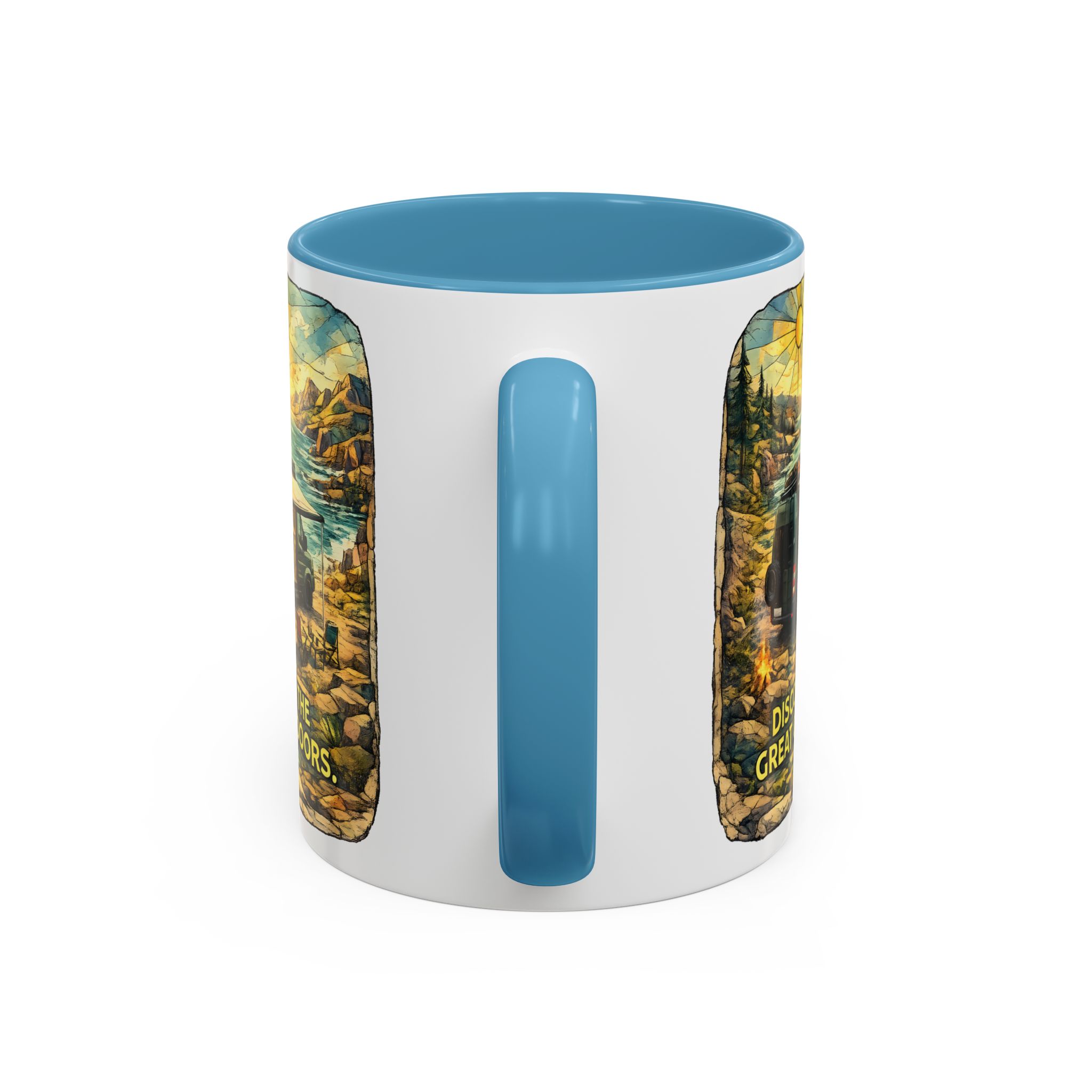 Accent Coffee Mug (11, 15oz) — "Discover The Great Outdoors" Design Cubic-Line