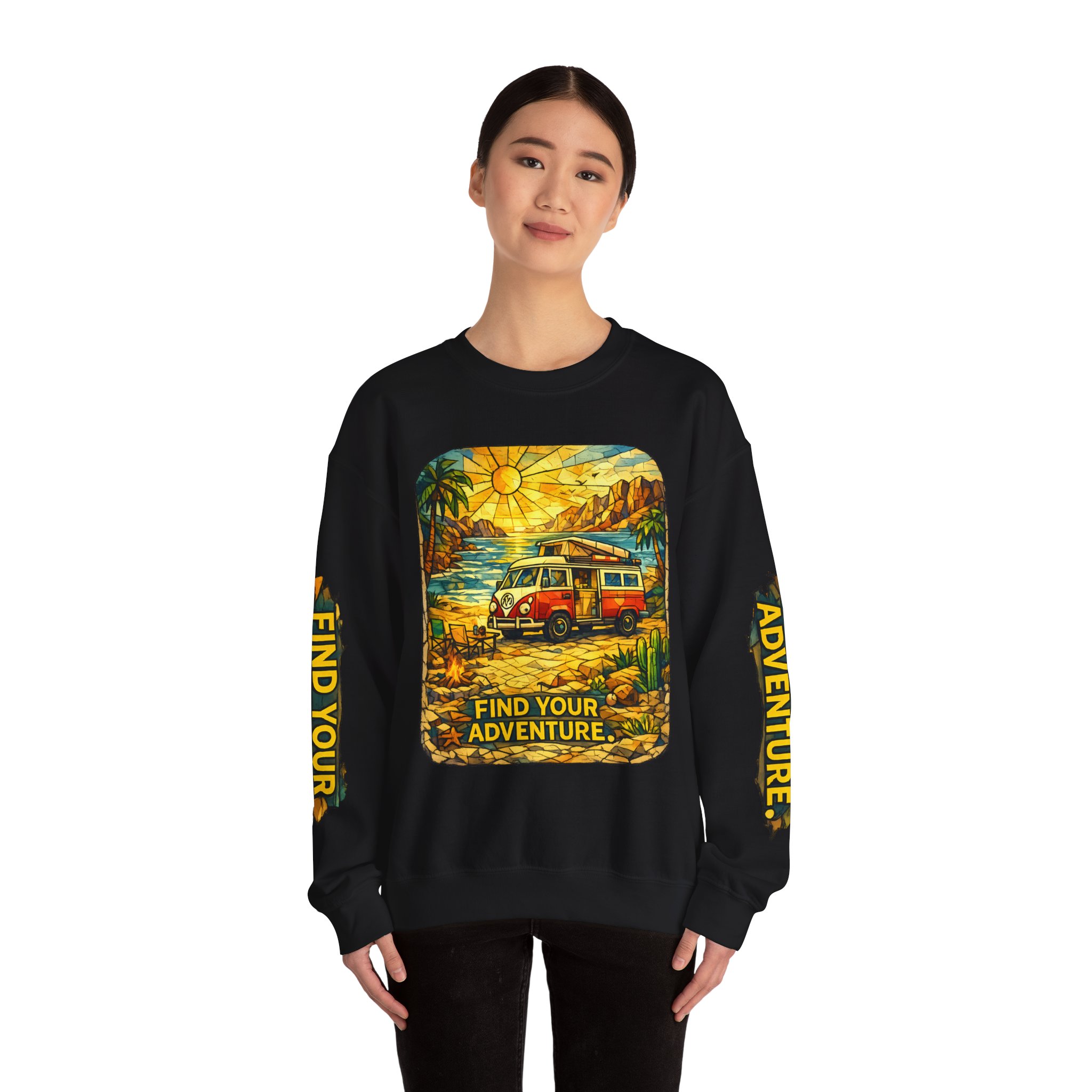Unisex Heavy Blend™ Crewneck Sweatshirt — "Find Your Adventure" Design Cubic-Line