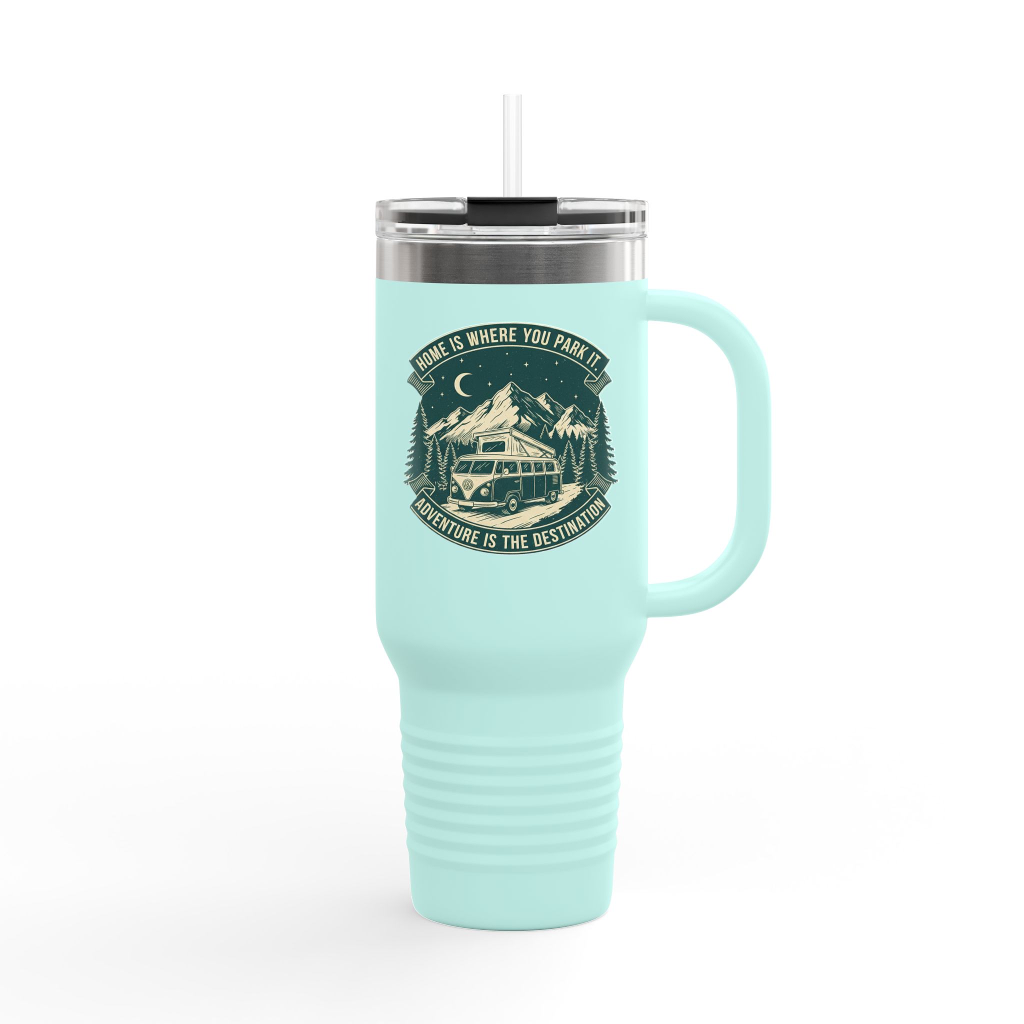Insulated Travel Mug - "Home Is Where You Park It-Adventure is the destination" (40oz) – Retro Camper Design, Keep Drinks Hot or Cold