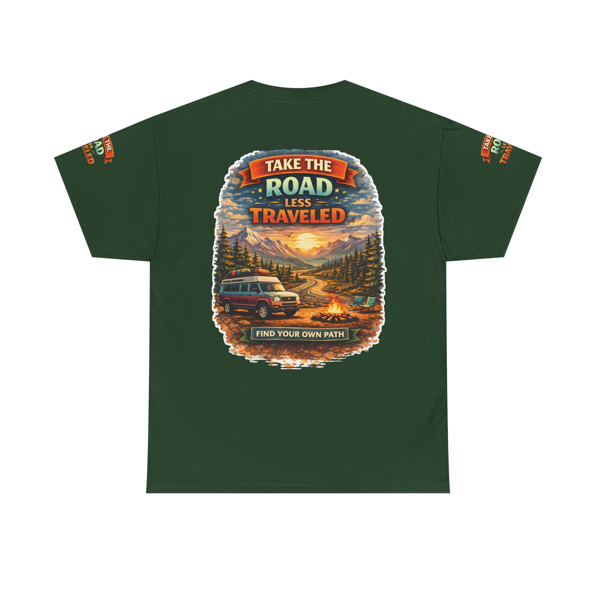 Unisex Heavy Cotton Tee — "Take The Road Less Traveled" Design Scenic-Line