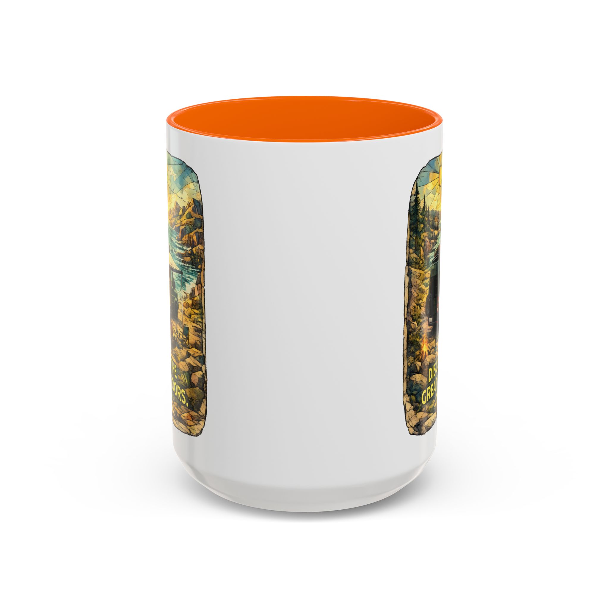 Accent Coffee Mug (11, 15oz) — "Discover The Great Outdoors" Design Cubic-Line