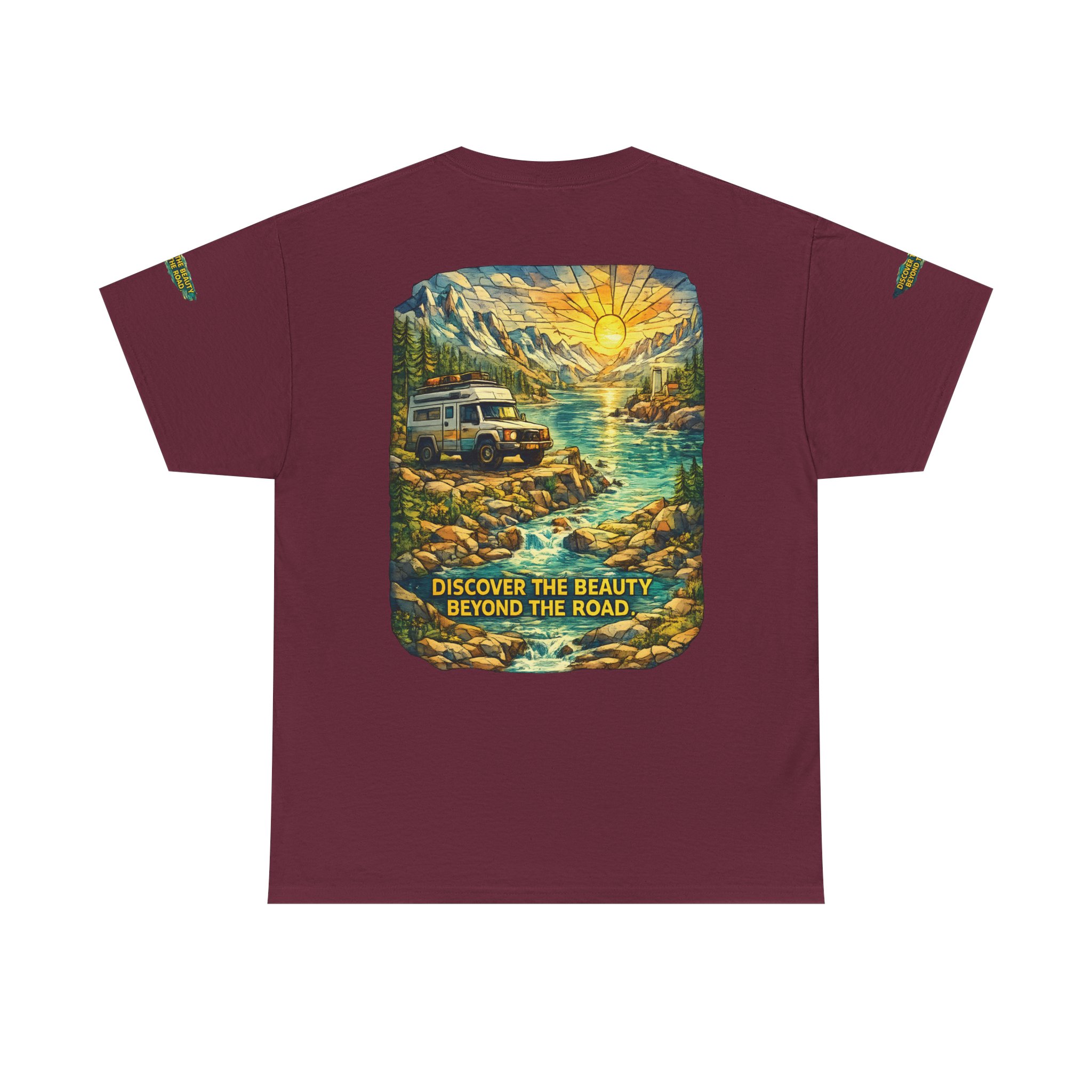 Unisex Heavy Cotton Tee — "Discover The Bieuty Beyond The Road" Design Cubic-Line