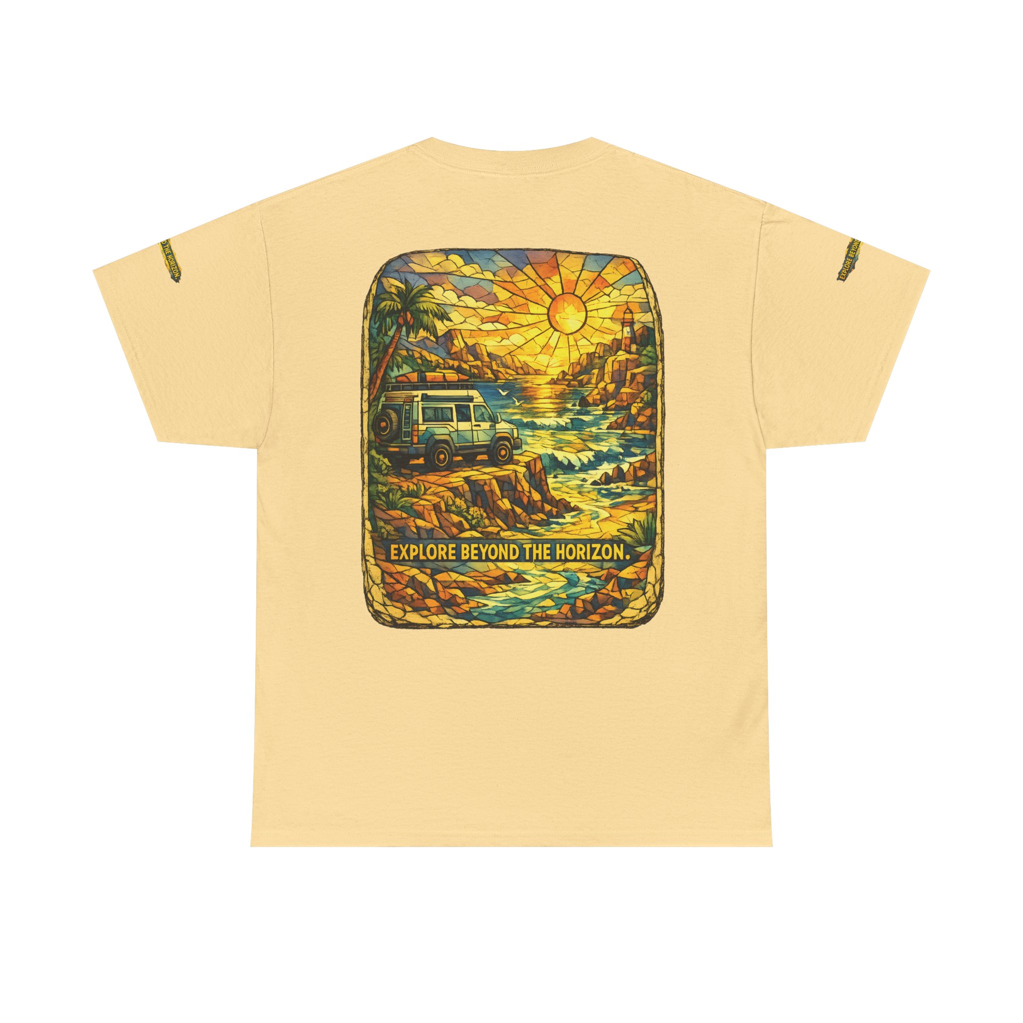 Unisex Heavy Cotton Tee — "Explore Beyond The Horizon" Design Cubic-Line