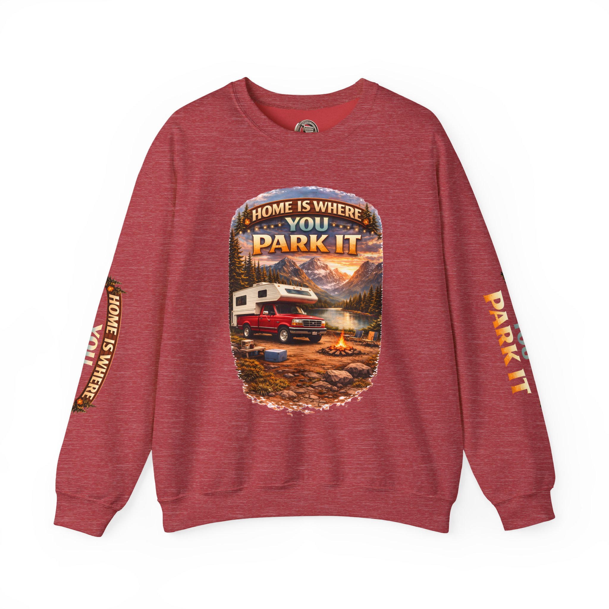 Unisex Heavy Blend™ Crewneck Sweatshirt — "Home Is Where You Park It" Design Scenic-Line