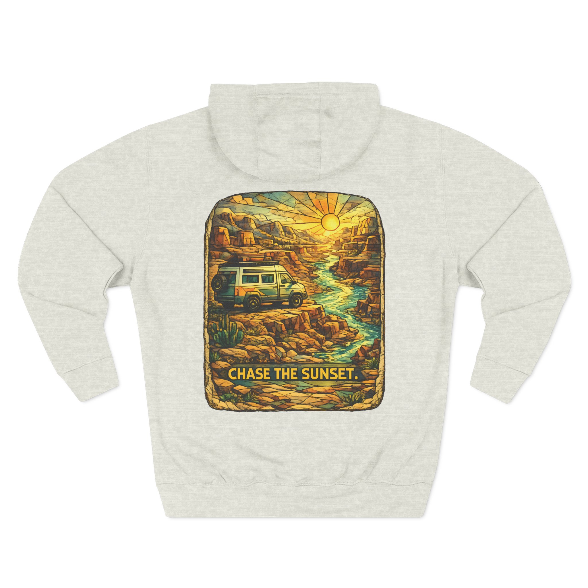 Three-Panel Fleece Hoodie - "Chase The Sunset" Design Cubic-Line
