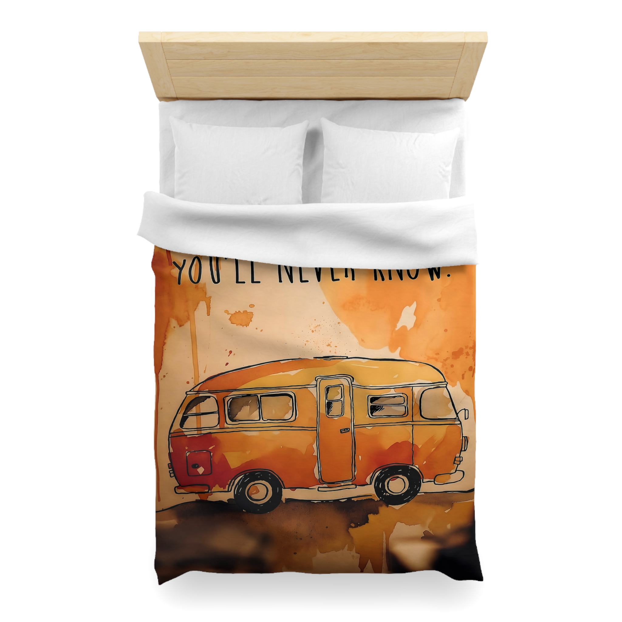 Duvet Cover - 'If You Never Go, You'll Never Know' Orange Camper Adventurer Bedding