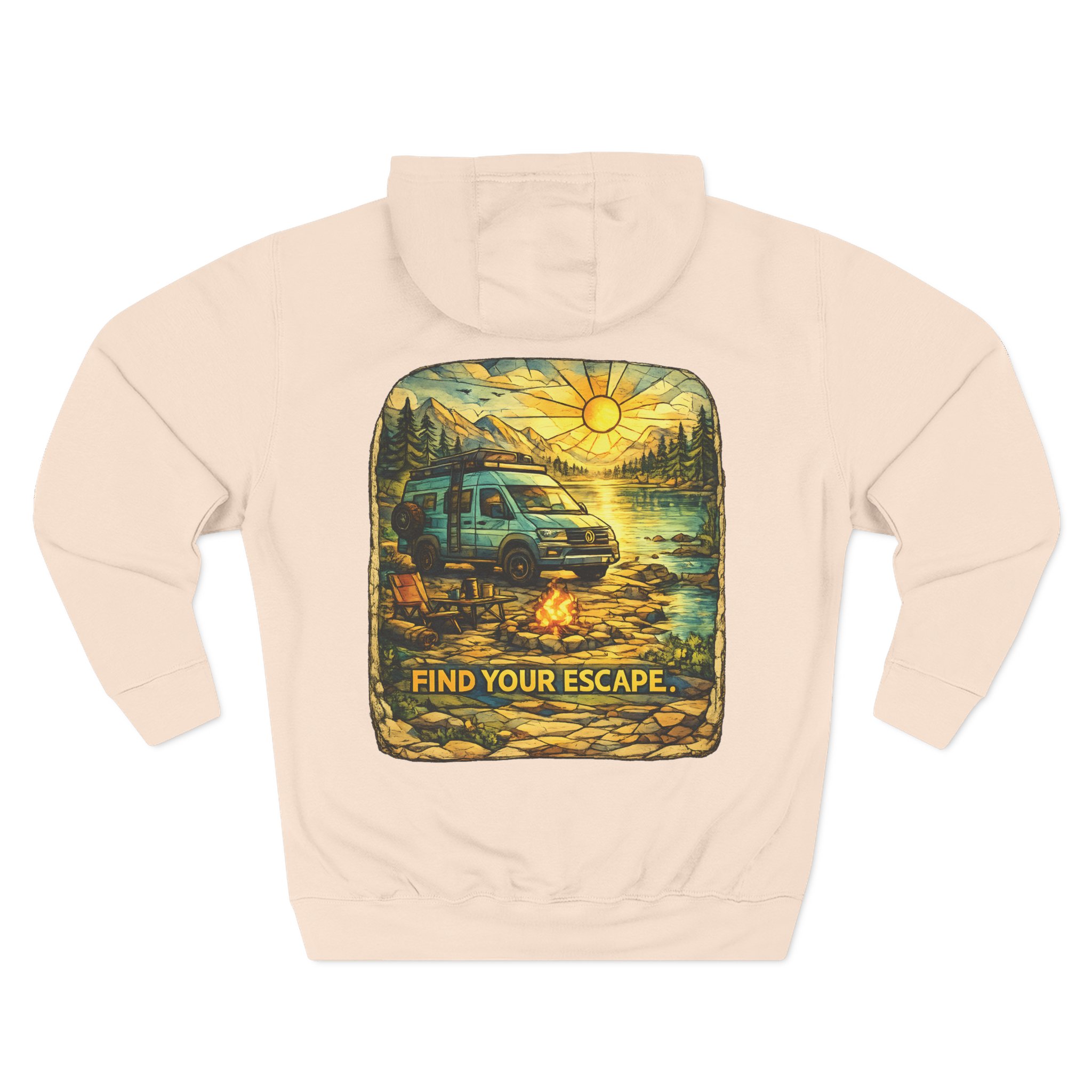 Three-Panel Fleece Hoodie - "Find Your Escape" Design Cubic-Line