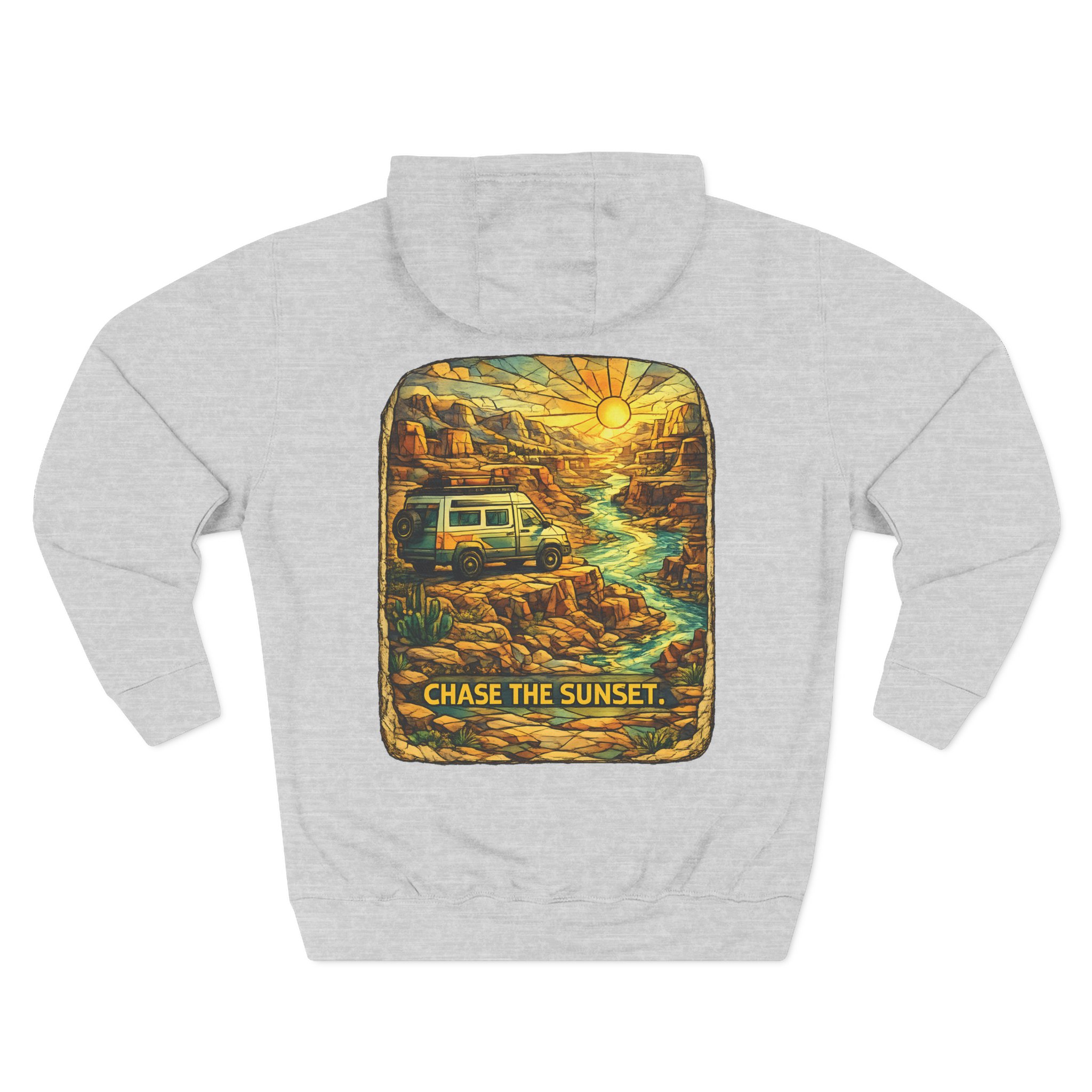Three-Panel Fleece Hoodie - "Chase The Sunset" Design Cubic-Line