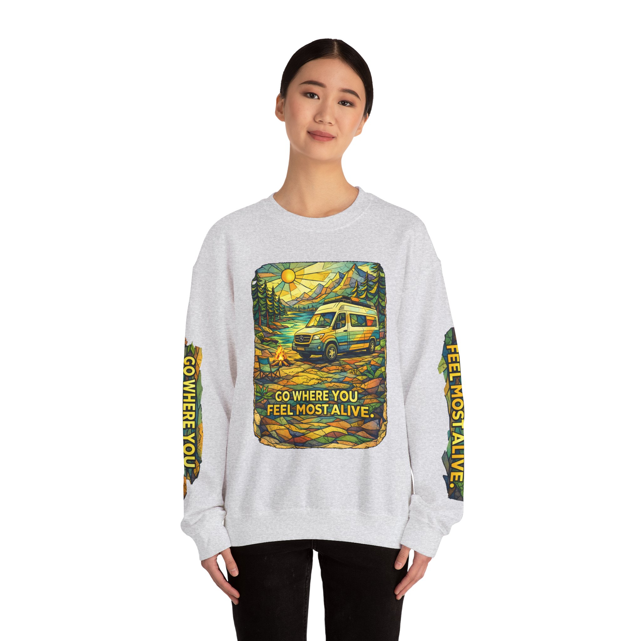 Unisex Heavy Blend™ Crewneck Sweatshirt — "Go Where You Feel Most Alive" Design Cubic-Line